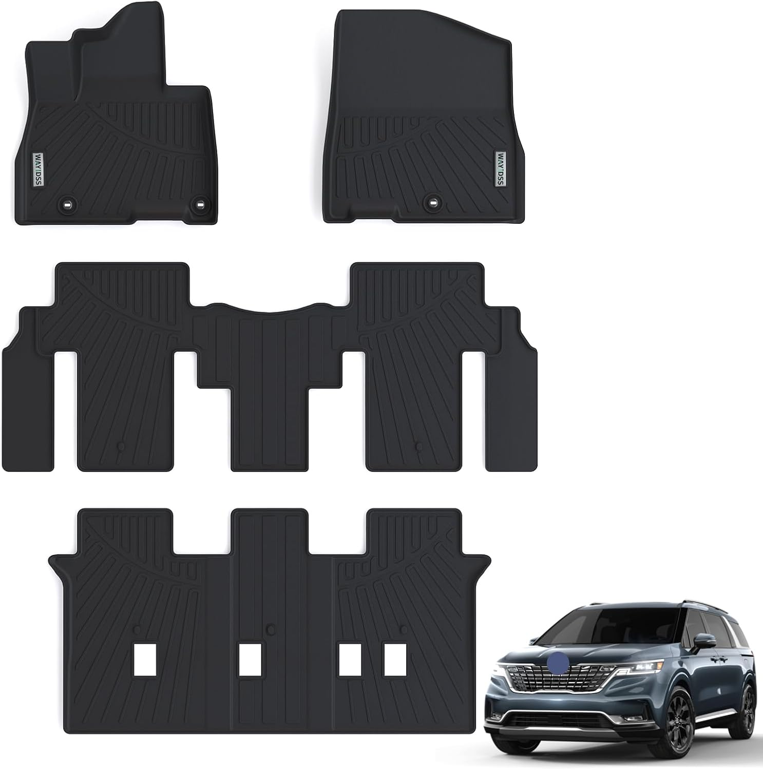 WAYIDSS Floor Mats for Kia Carnival 2022 2023 2024 2025-NON Hybrid, 3 Rows Full Set(Only Fits 8 Seats.Fits LX W/Seat Package, EX and SX. Does NOT Fit Prestige Models),Tpe All Weather Car Floor Liners image number 1
