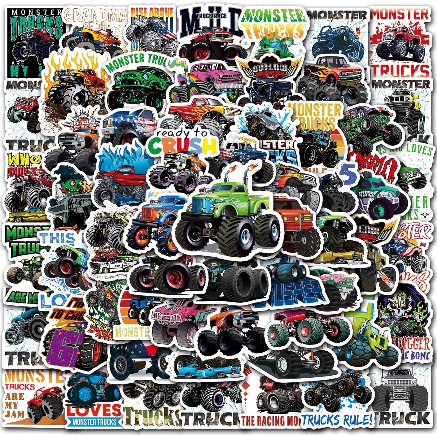 100PCS Monster Truck Stickers, Truck Car Stickers for Kids, Truck Stickers Waterproof for Water Bottles Skateboard Laptop Monster Truck Party Favors for Girls Boys image number 1