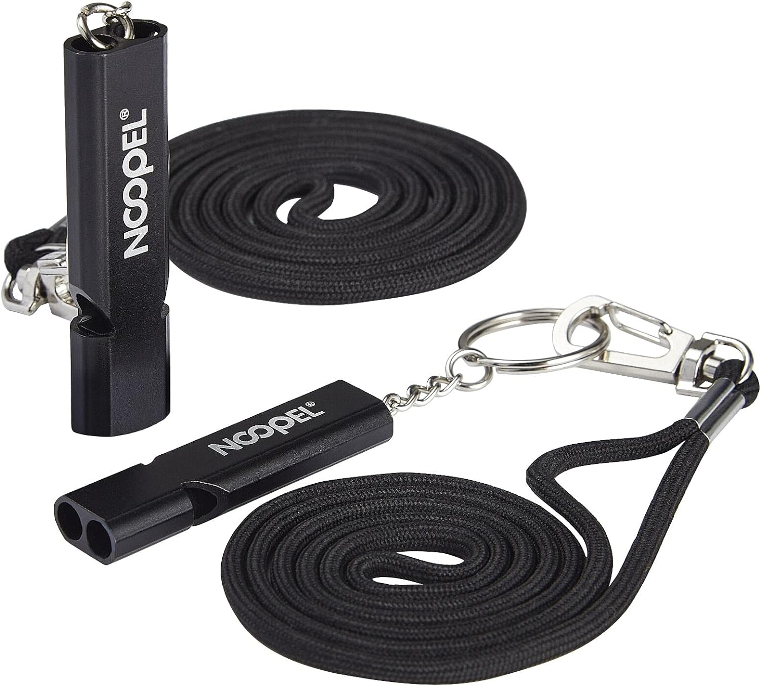 NOOPEL 2 Pack Emergency Whistles High Pitch Double Tubes Survival Lifeguard Whistle Lanyard Keychain Outdoor Camping Hiking Boating Hunting Fishing