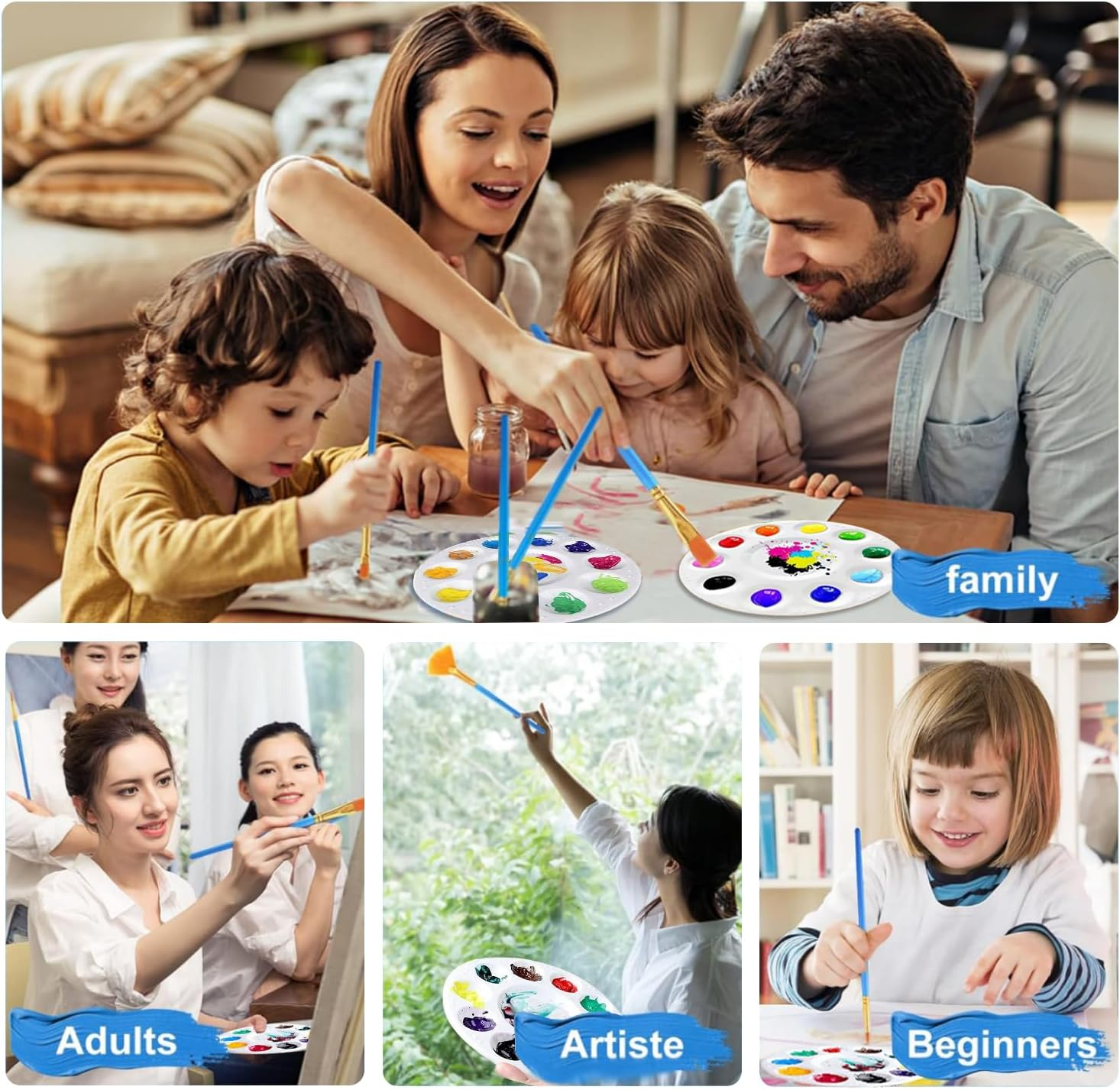 4Pcs Art Paint Tray Palette, Plastic Pallet for Adults & Kids for Painting, DIY Craft,Play Party at Home, Kindergarten or Class, White image number 2