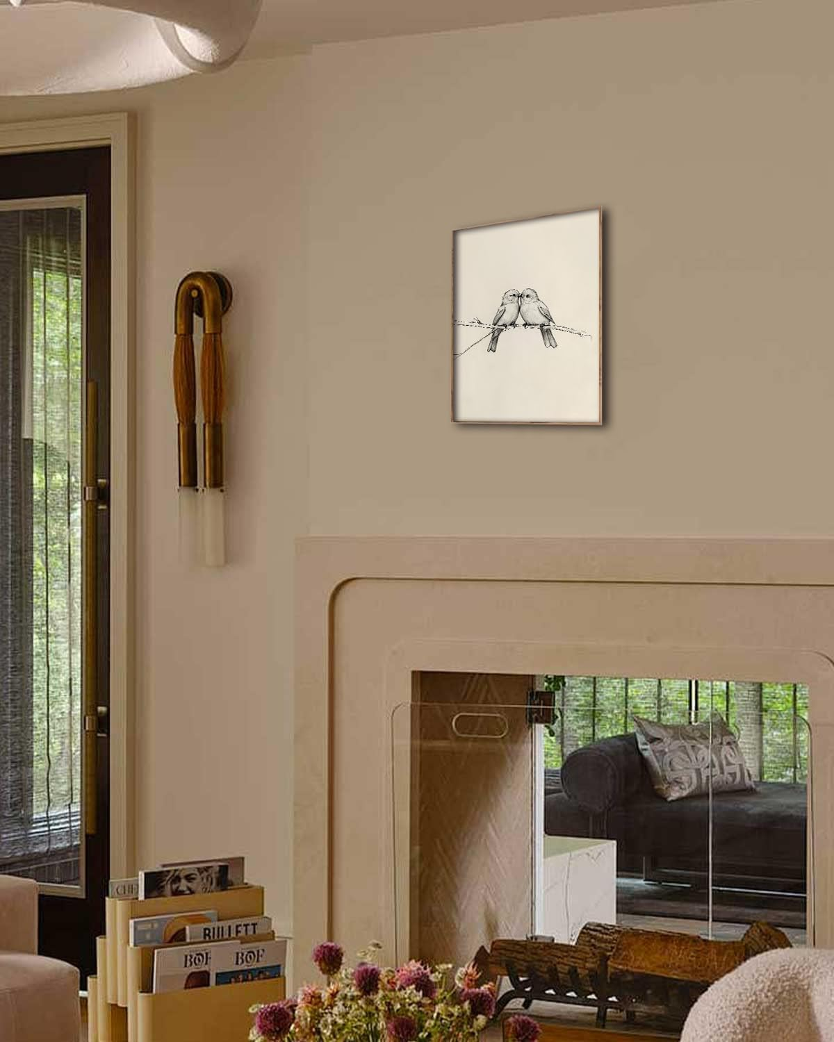 Kizbok Neutral Bird Wall Art Prints, Vintage Birds in Love on a Branch Canvas Painting Prints for Wall Decor, Bedroom Wall Decor Bird Sketch Drawing Art Pictures for Farmhouse Decor, Rustic Vintage image number 7