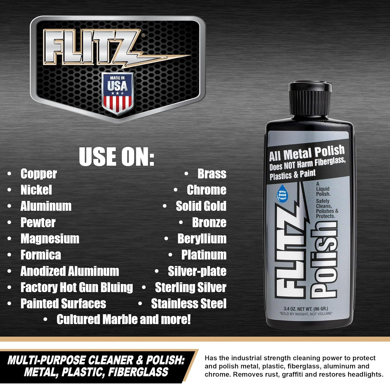Flitz LQ 04535 Green Metal, Plastic and Fiberglass Polish Liquid, 3.4 Oz. Bottle image number 2