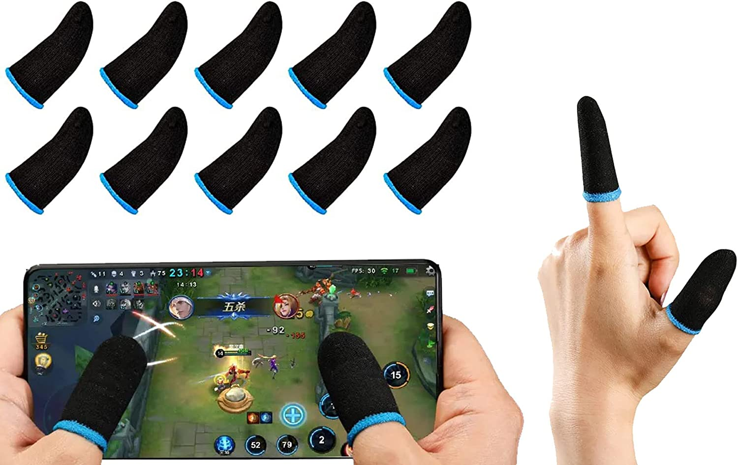 GENDA Mobile Phone PUBG Finger Sleeve, Finger Sleeves for Gaming, Anti-Sweat Thumb Sleeves, Breathable Professional Gaming Finger Gloves, Finger Sleeves Pack of 10 (Blue) image number 5