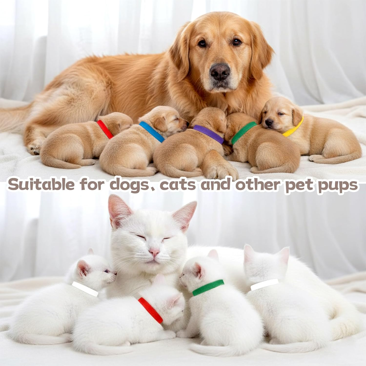 LXUEJIE 45 Pcs Puppy Whelping Collars, Newborn Pet Collar, 3 Sizes Adjustable Puppys Collars, Double-Sided Soft Adjustable ID Bands Puppy ID Collar for Newborn Pet Dog Cat 15 Colors (S/M/L