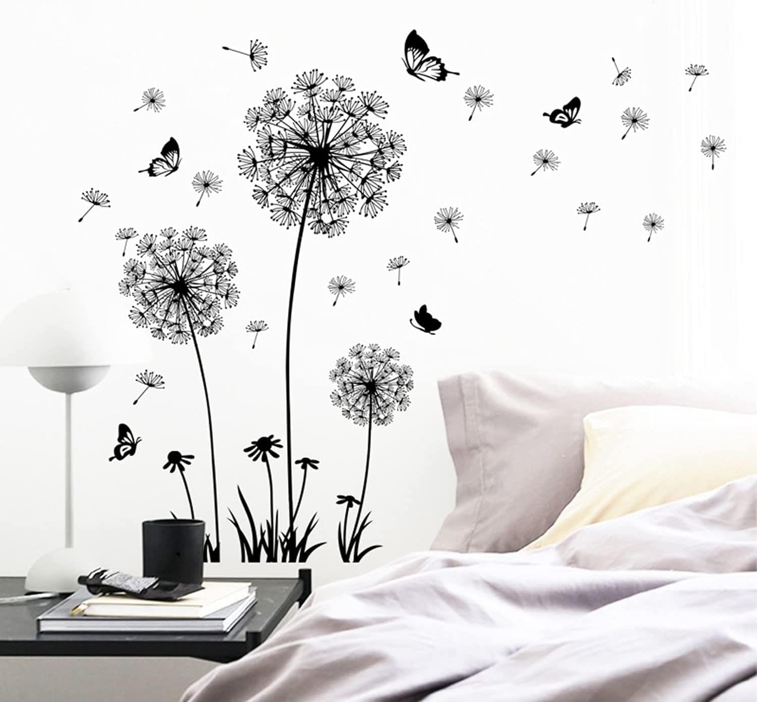 Arawat Dandelion Wall Decals 2 Set Flower Stickers Murals Butterflies Wall Decor for Bedroom Office Bathroom Living Room Floral Wall Decals Removable Wall Art Decoration Peel and Stick Room Wall Decor image number 2