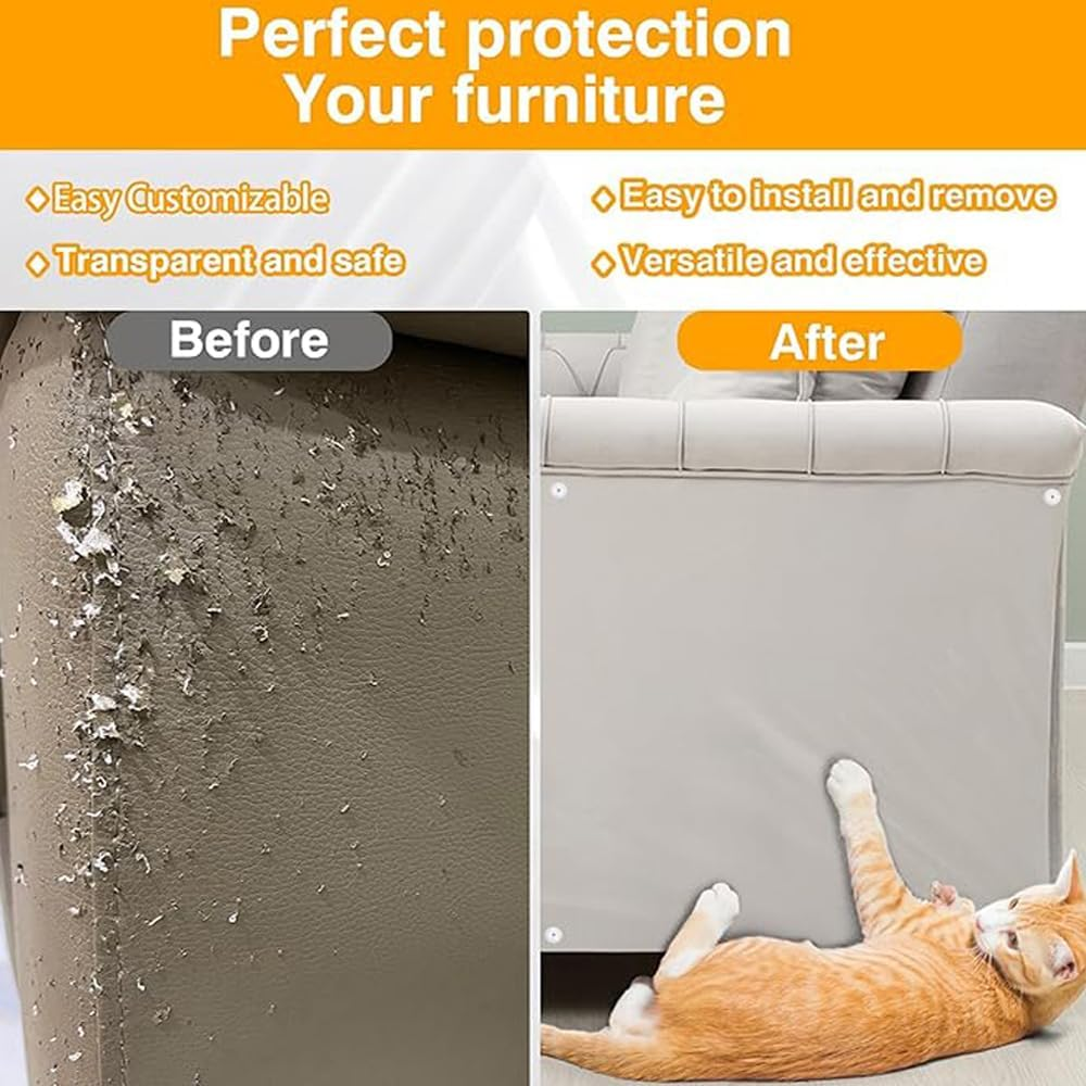Clear Furniture Protector for Cat Scratching, 12-Pack with 50 Pins, Transparent Shield for Sofas, Doors, Beds image number 5