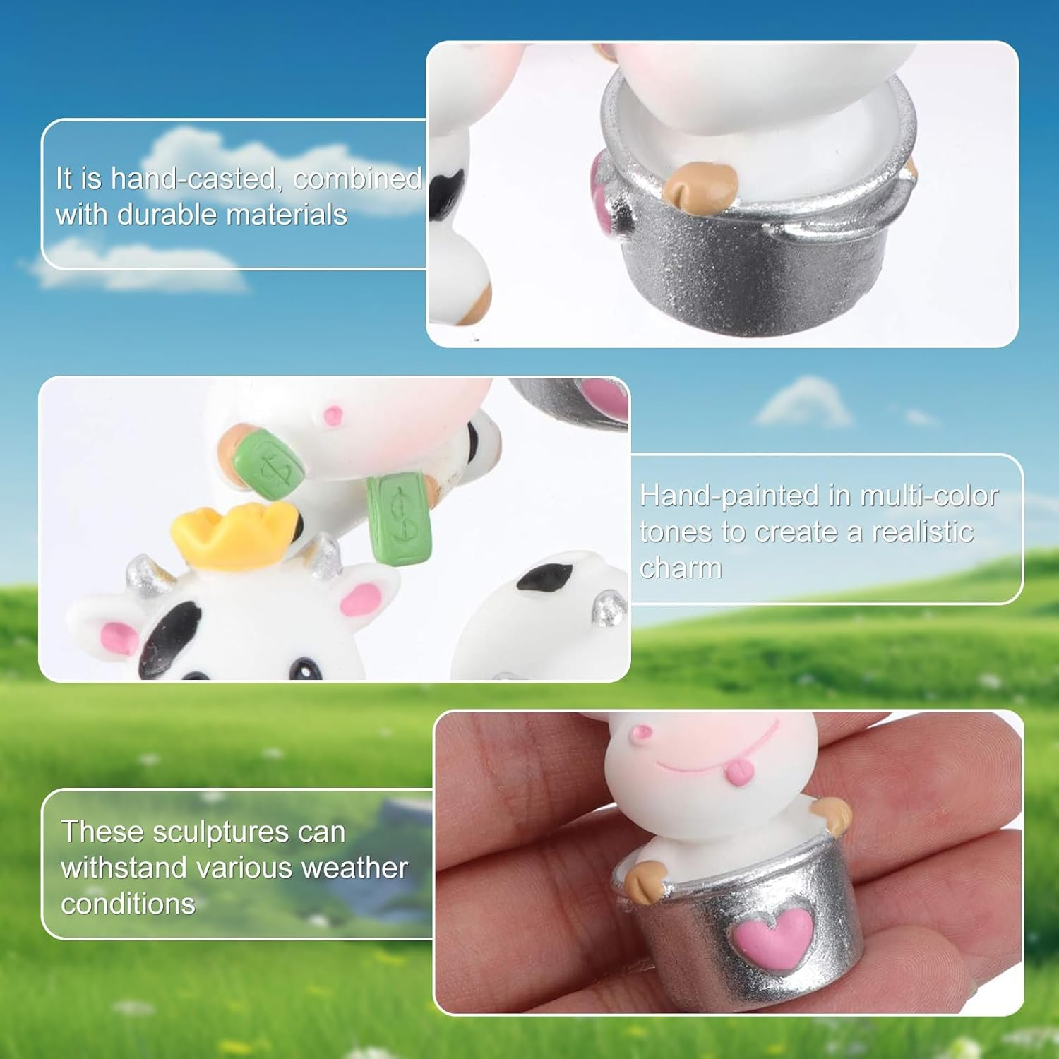 8Pcs Cute Cow Car Dashboard Ornaments - Vehicle Rear View Mirror/Dashboard/Touchscreen Top Funny Adorable Mini Decor Set, Cars Interior Accessories for Women Men (1, Cow) image number 1