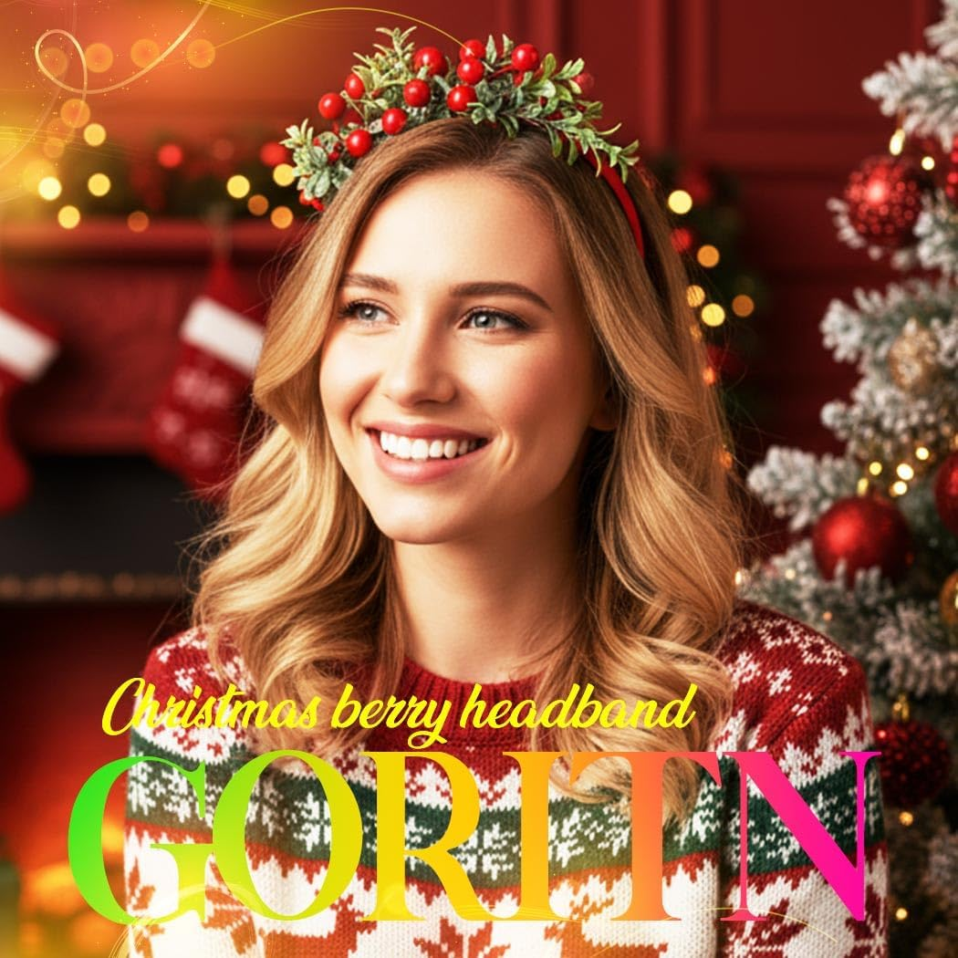 Gortin Christmas Headbands Xmas Flower Headband Red Berries Hair Hoop Snow Christmas Wreath Hair Band Holiday Party Costume Hair Accessory for Women and Girls (Type A) image number 2