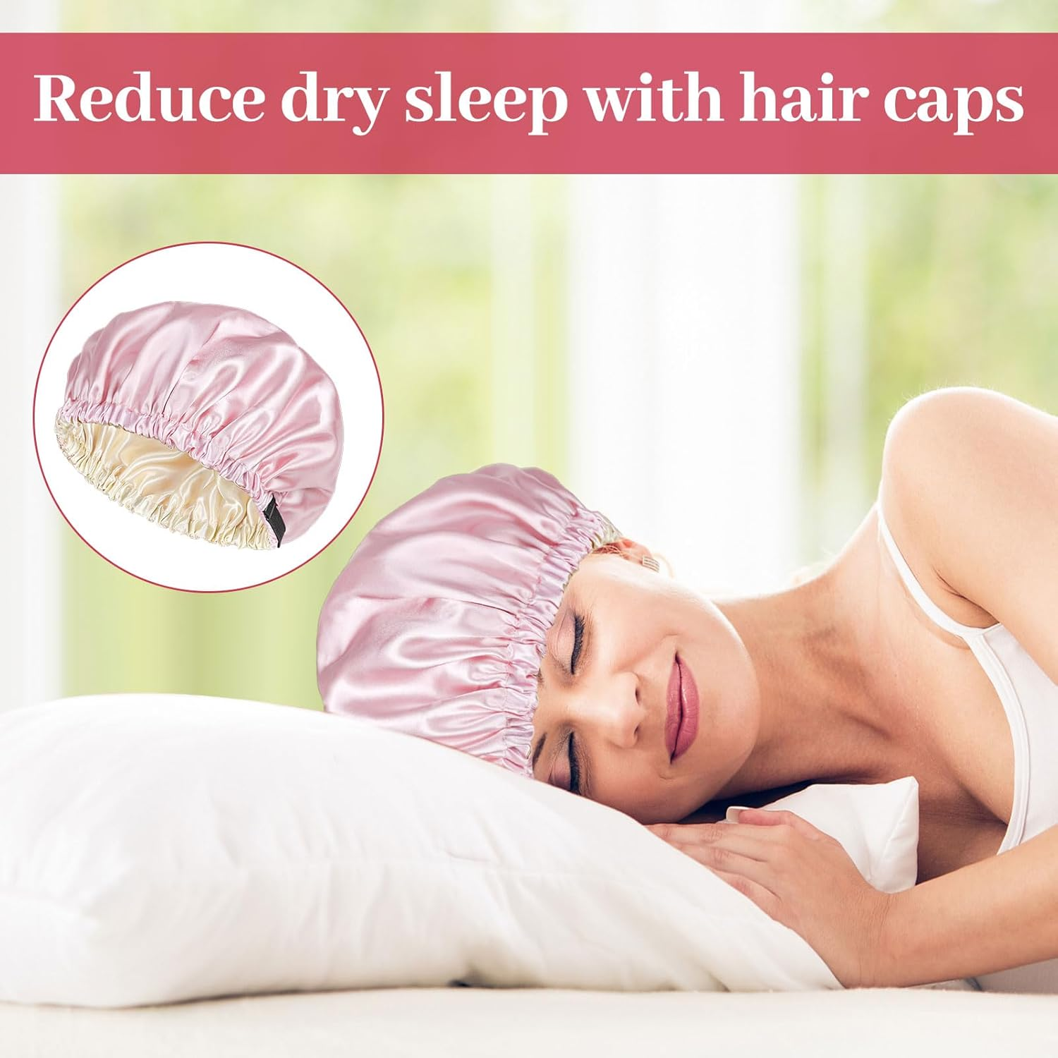 Silk Hair Bonnet, 3Pcs Bonnet, Satin Bonnet, Satin Hair Bonnet for Sleeping with Tie Band, Double Layer Satin Bonnets for Women Shower Cap, Suitable for Long, Straight, and Curly Hair image number 3