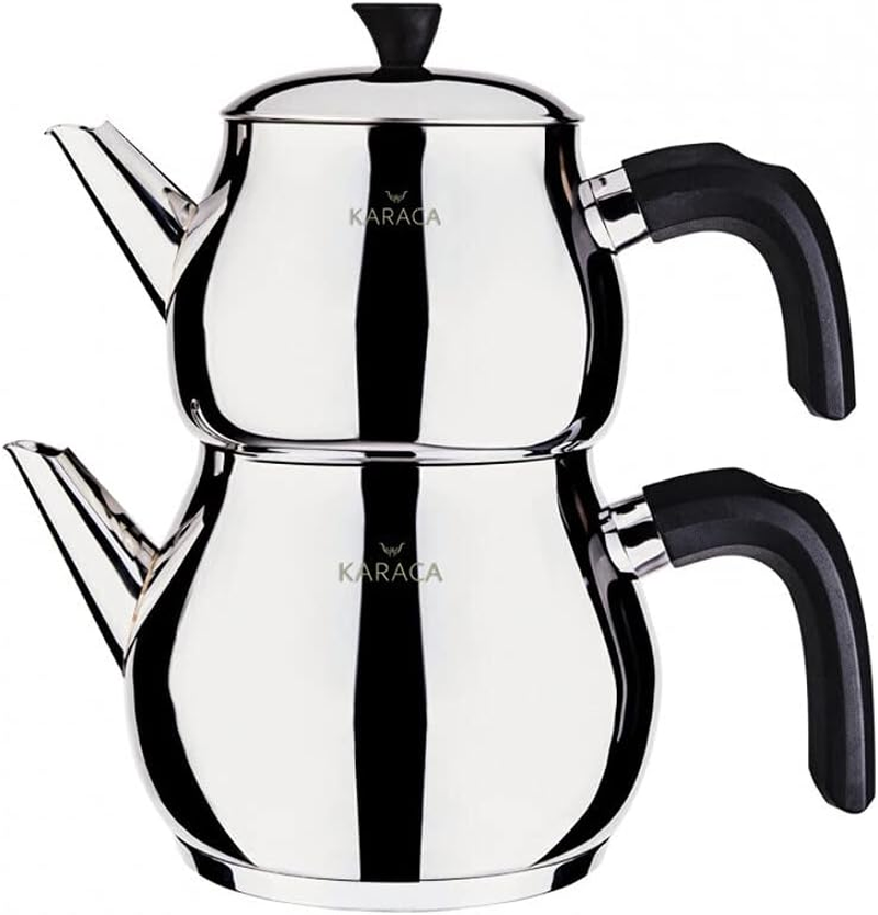 Karaca Kayra Black Turkish Teapot Set, Suitable for Induction, 1 Litre Teapot & 1.75 L Stainless Steel Teapot, Dishwasher Safe, Turkish Teapot, Tea Maker, Caydanlik, Demlik image number 1