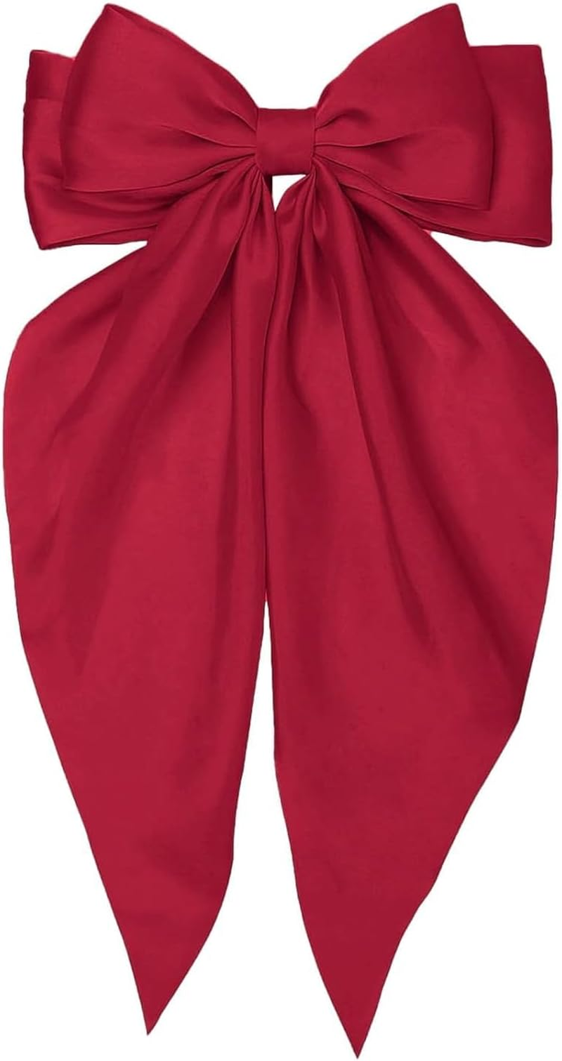 Hair Bows for Women Clips Big Hair Bow Ribbon, Long Silky Satin Ribbon Bows for Oversized,Light Blue Large Hairbow Barrettes Coquette Hair Accessories for Women Girls Aesthetic