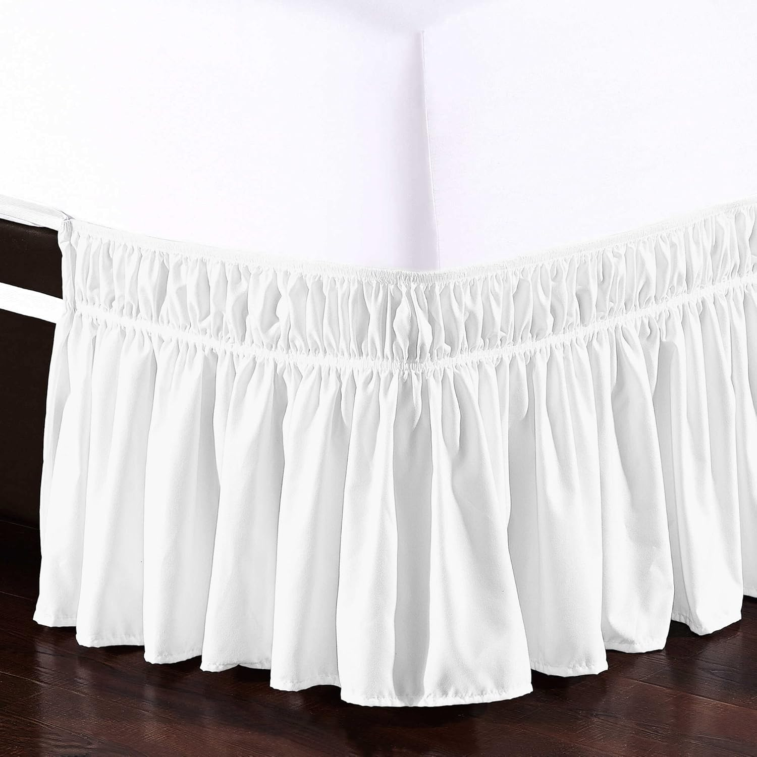 Elegant Comfort Luxurious Wrap around Elastic Solid Ruffled Bed Skirt, with 16 Inch Tailored Drop - Easy Fit, Premium Quality Wrinkle and Fade Resistant - King/Queen, White image number 4