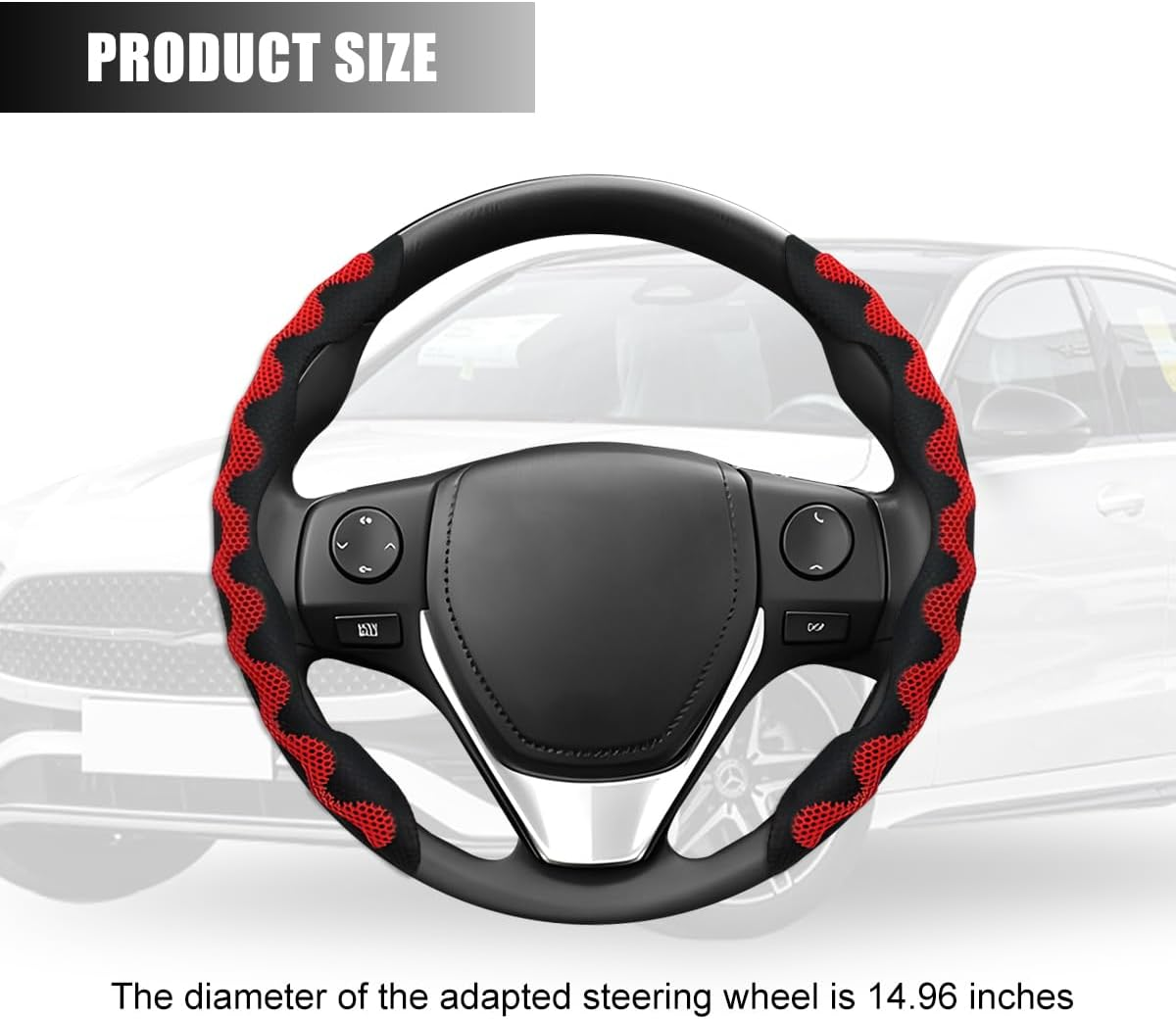 Sandfren Car Steering Wheel Cover, 2PCS Anti-Slip Segmented Snap-On Vehicle Steering Wheel Protector, Comfortable Automotive Interior Decoration Accessories, Universal for Sedan Truck SUV (Red) - Blue image number 6