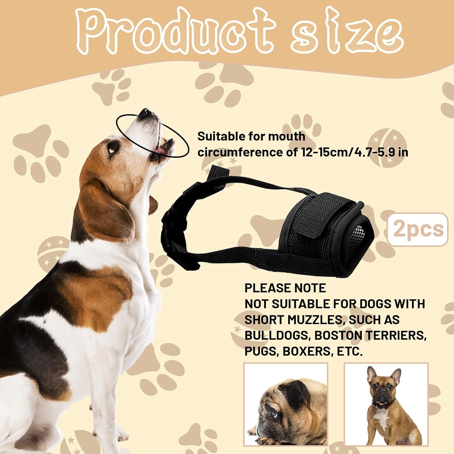 2PCS Muzzle for Small Dog, Small Dog Muzzles for Dachshund and Jack Russell, Breathable and Adjustable anti Bark Muzzle for Training and Outdoor Safety (Black) image number 2