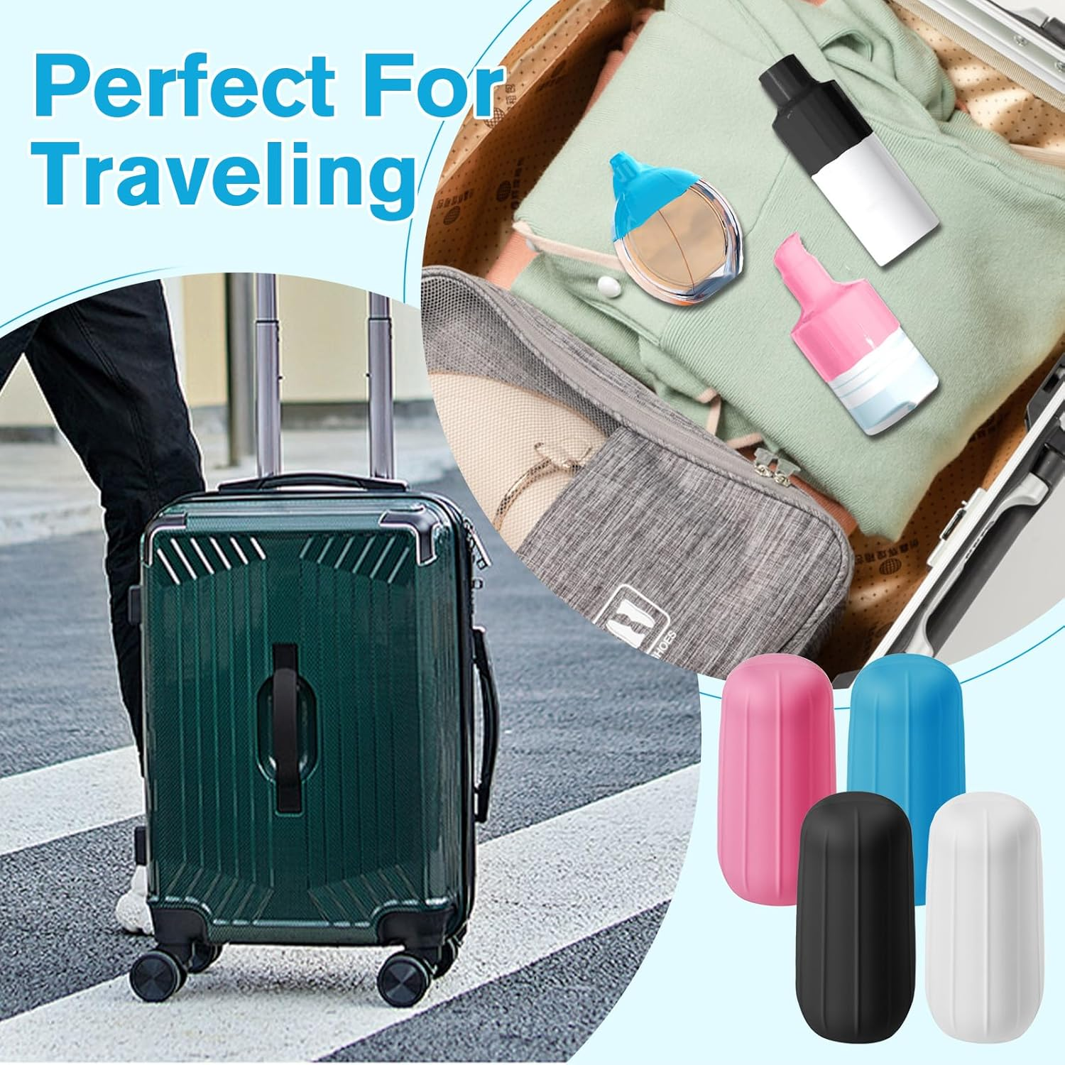 8 Pcs Reusable Silicone Leak-Proof Sleeves, Highly Elastic Travel Bottles Covers Suitable for Various Bottle Types Perfume Bottles Toiletries Mineral Water Bottles(Blue/Black/White/Pink) image number 2