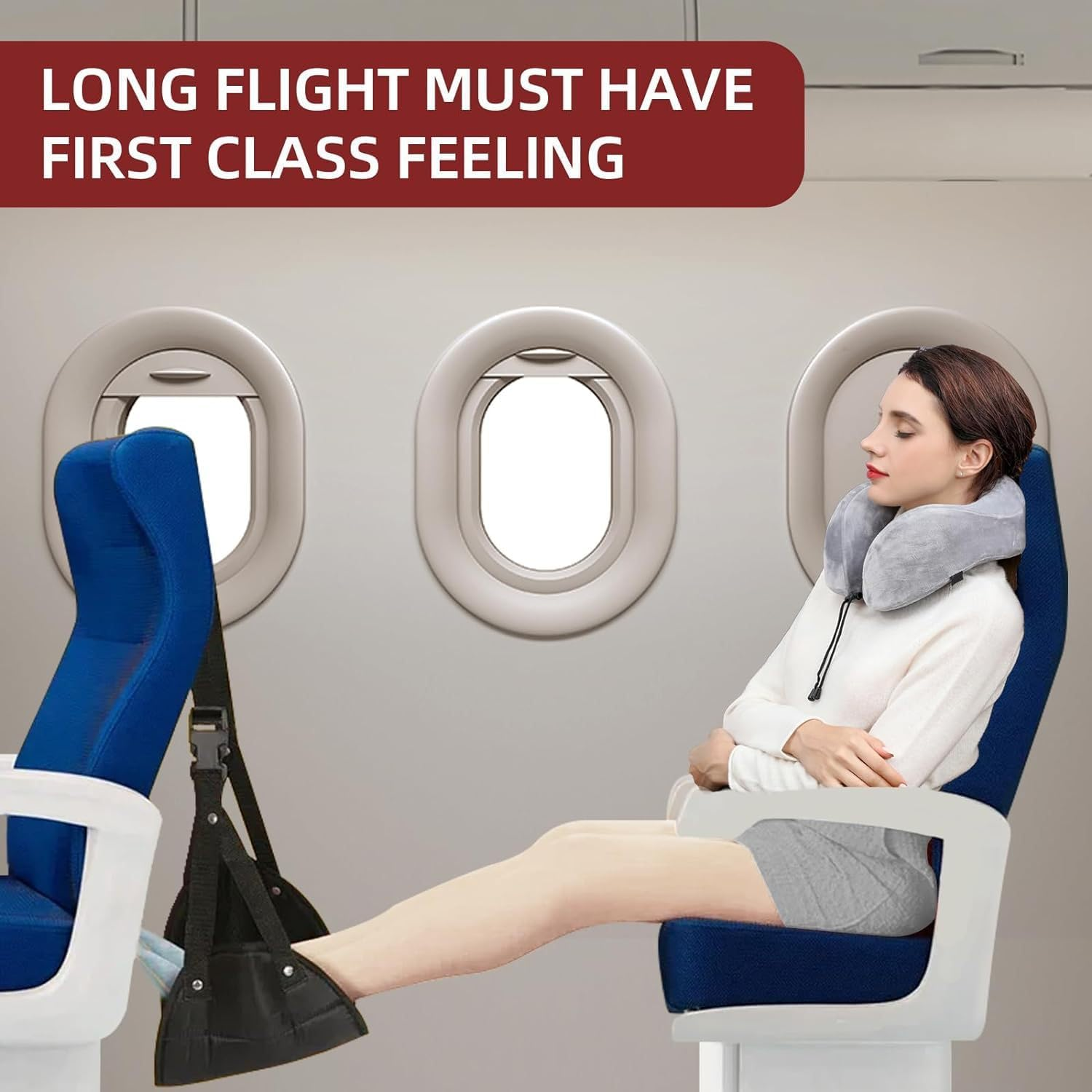 Airplane Foot Rest,Portable Travel Footrest Flight Carry-On Footrest Adjustable Height Foot Rest Travel Accessories Footrests Hammock,Black image number 1