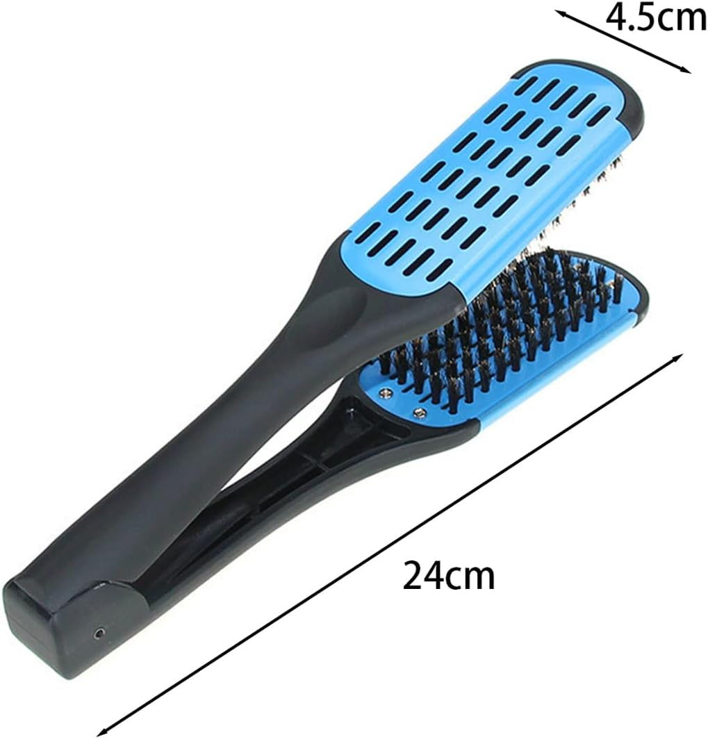 Namvo Hair Straightening Double Brush Comb Clamp Hair Brush Double Brush Comb Soft Handle, Blue, All Hair Types, Unisex, Hair Care Enthusiasts image number 5