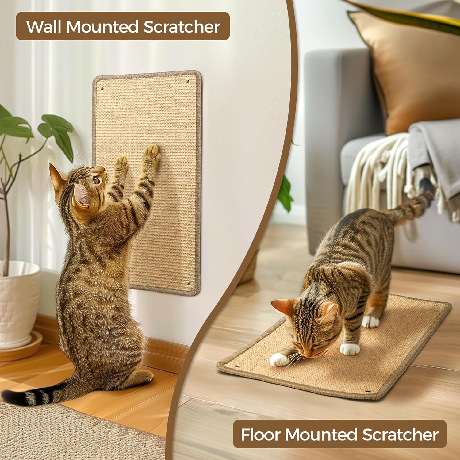 Cat Scratcher Mat - Sisal Cat Scratching Post for Indoor Cats Kitten, Wall Floor Mount Double-Sided Cat Scratch Pad with Adhesive Screw, 60CM X 30CM Reinstallable Furniture Protector image number 3