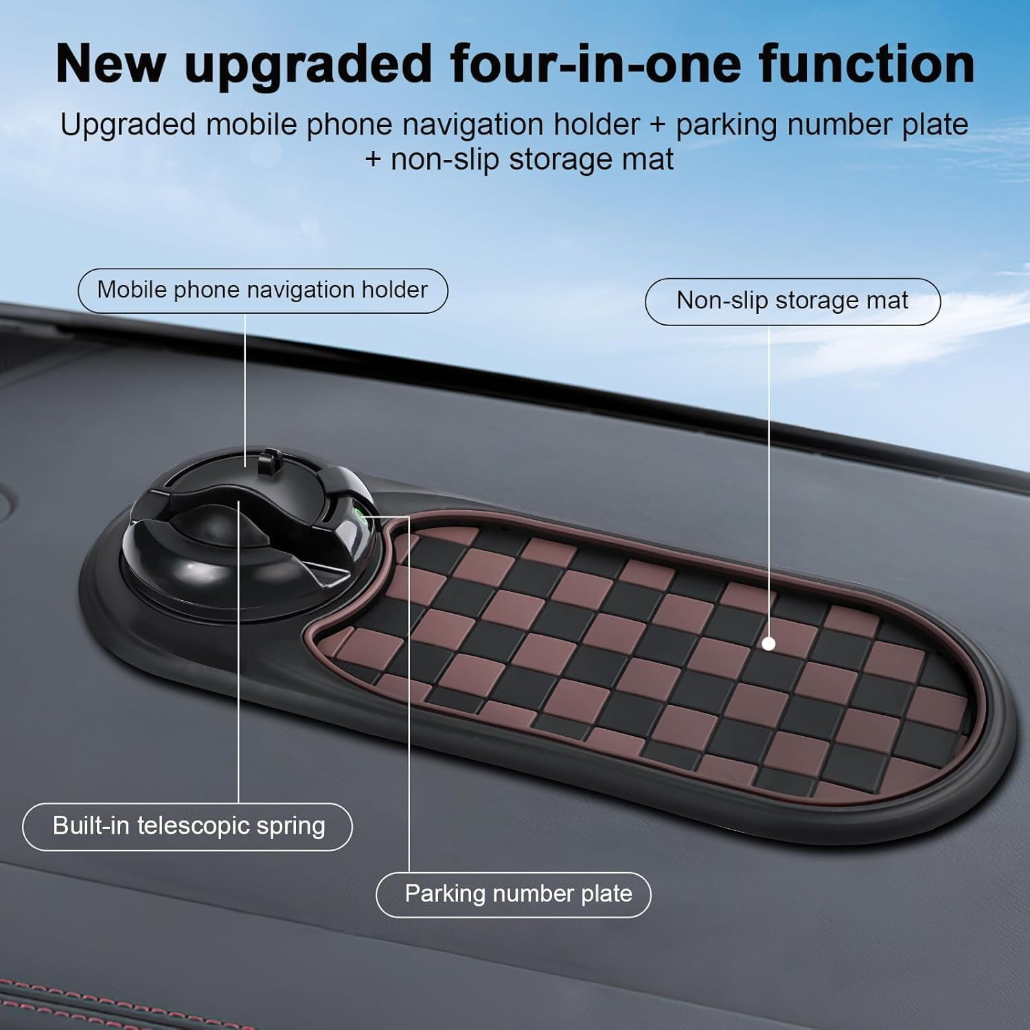 Multifunction Car Anti-Slip Mat Phone Holder, Universal Non-Slip Dashboard Pad for Mobile/Cell Phone, Rotatable 360&deg; Auto Mount with Grip, Multi-Functional Stand for Sunglasses/Key/Coins image number 1