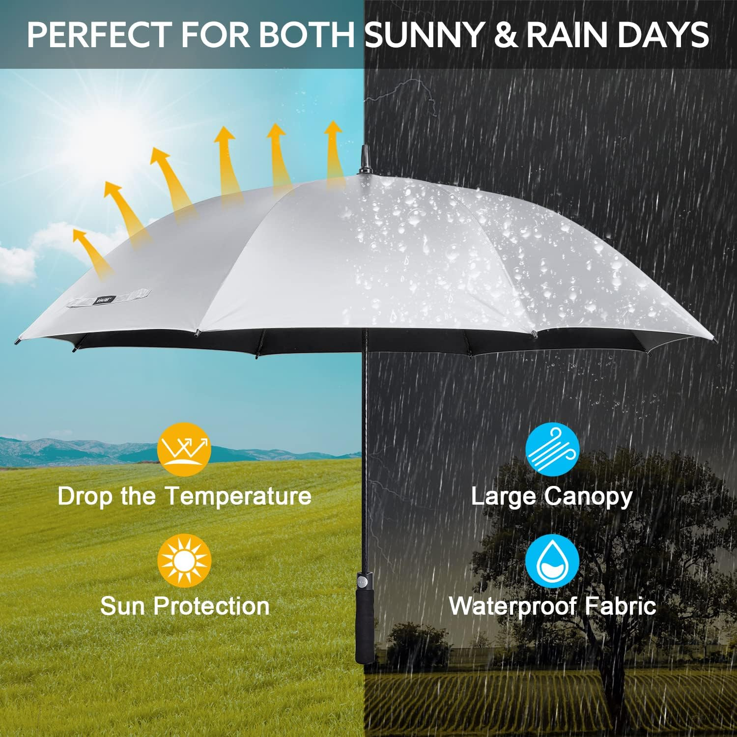 G4Free 54/62 Inch Windproof UV Protection Golf Umbrella Extra Large Silver Coated Automatic Open Silver Stick Long Umbrella image number 6