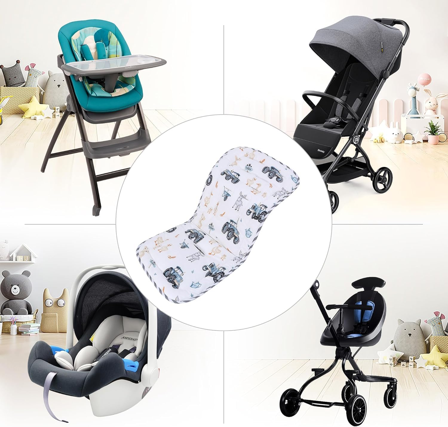 Baby Stroller Cushion, Infant Car Seat Insert-Reversible Universal Breathable and Soft Newborn Stroller Mat-34X78Cm,1 Pack (Grey) image number 4