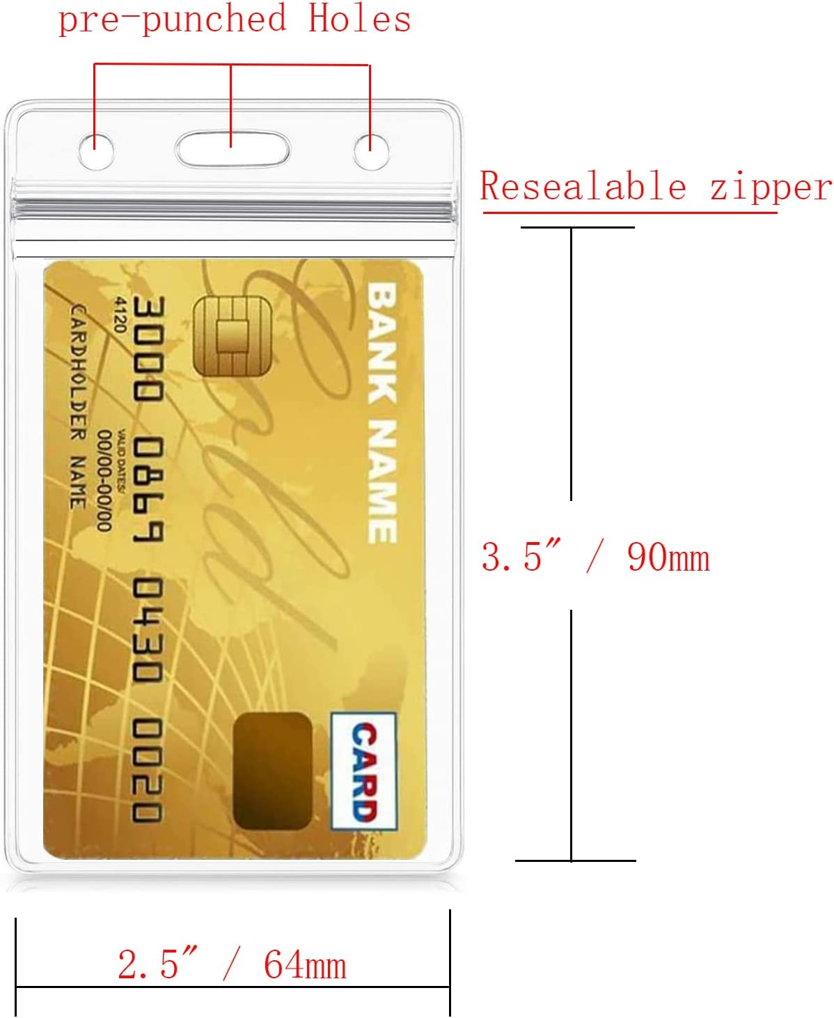 Vertical ID Card Name Tag Badge Holder with Waterproof Type Resealable Zip (Vertical ID, 6 Pcs) image number 2