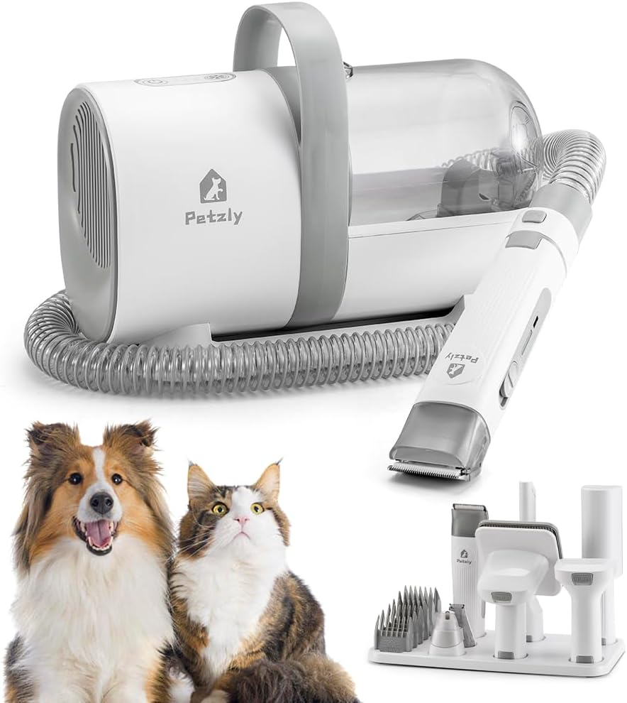 Petzly Dog Grooming Kit, 7 in 1 Pet Grooming Kit with 3 Suction Mode and 1.5L Large Dust Cup, 10000Pa Powerful Dog Vacuum for Shedding Grooming Hair, Low Noise Electric Clipper and Brush, White image number 5