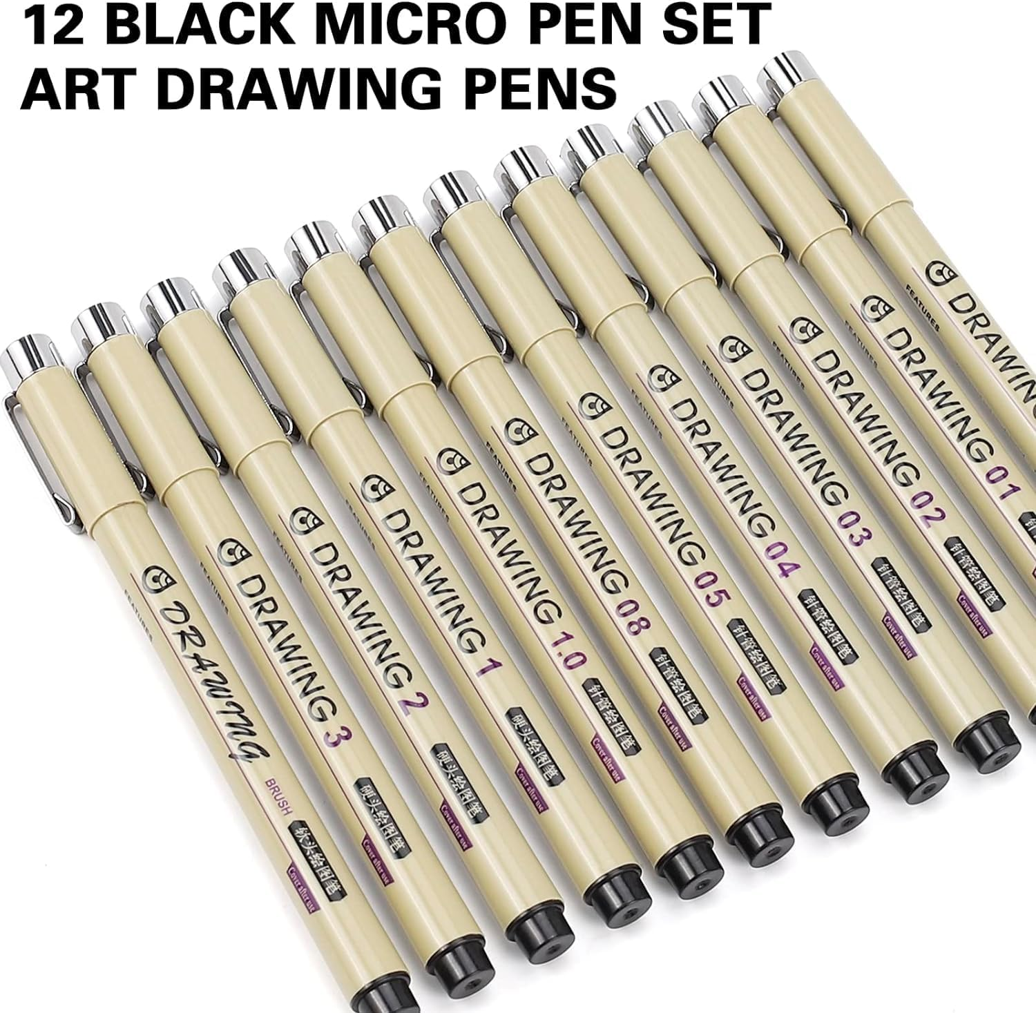 Micro Fineliner Drawing Art Pens: 12 Black Fine Line Waterproof Ink Set Artist Supplies Archival Inking Markers Liner Professional Sketch Outline Anime Sketching Watercolor Zentangle image number 5