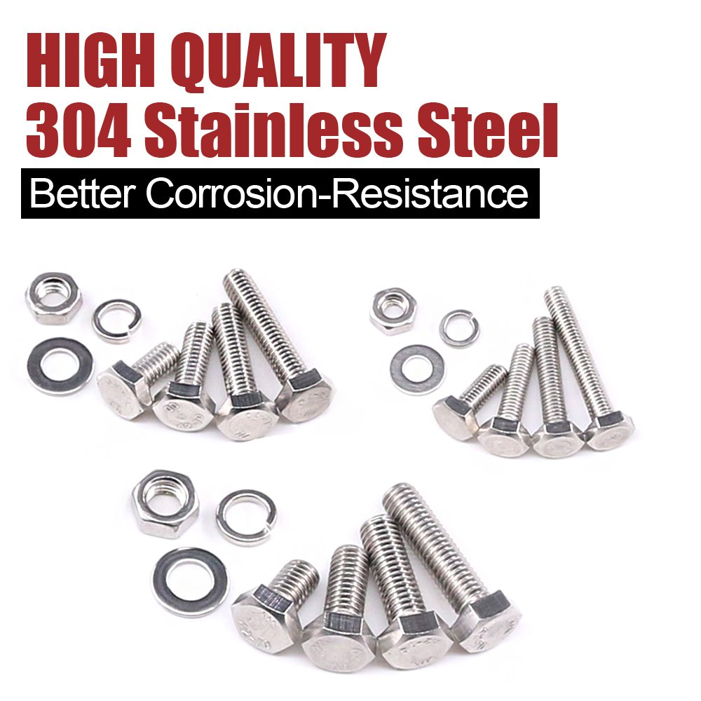 Hilitchi 705-Pcs M3 M4 M5 Hex Hexagon Head Cap Machine Screws Bolts Nuts Flat and Lock Washers Assortment Kit, 304 Stainless Steel, 8 to 20Mm Length, Full Thread image number 1
