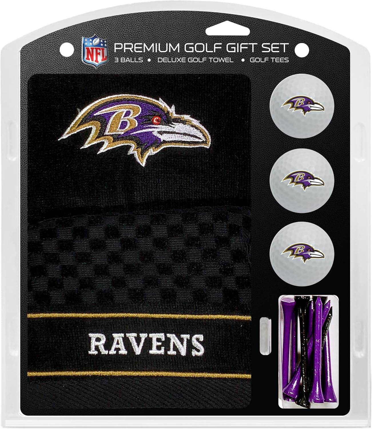 Team Golf Premium NFL Golf Gift Set: Embroidered Deluxe Golf Towel, 3 Golf Balls, and 14 Golf Tees (2-3/4" Regulation) image number 2