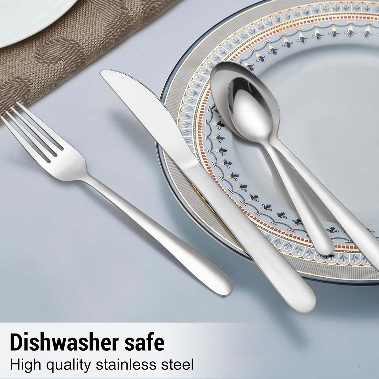 BEWOS 32 Piece Stainless Steel Cutlery Set - Service for 8, Tableware Set with Spoons Knives and Forks Set, Dishwasher Safe & Easy Clean, Mirror Polished Cutlery for Parties/Weddings/Outdoor Picnics image number 6