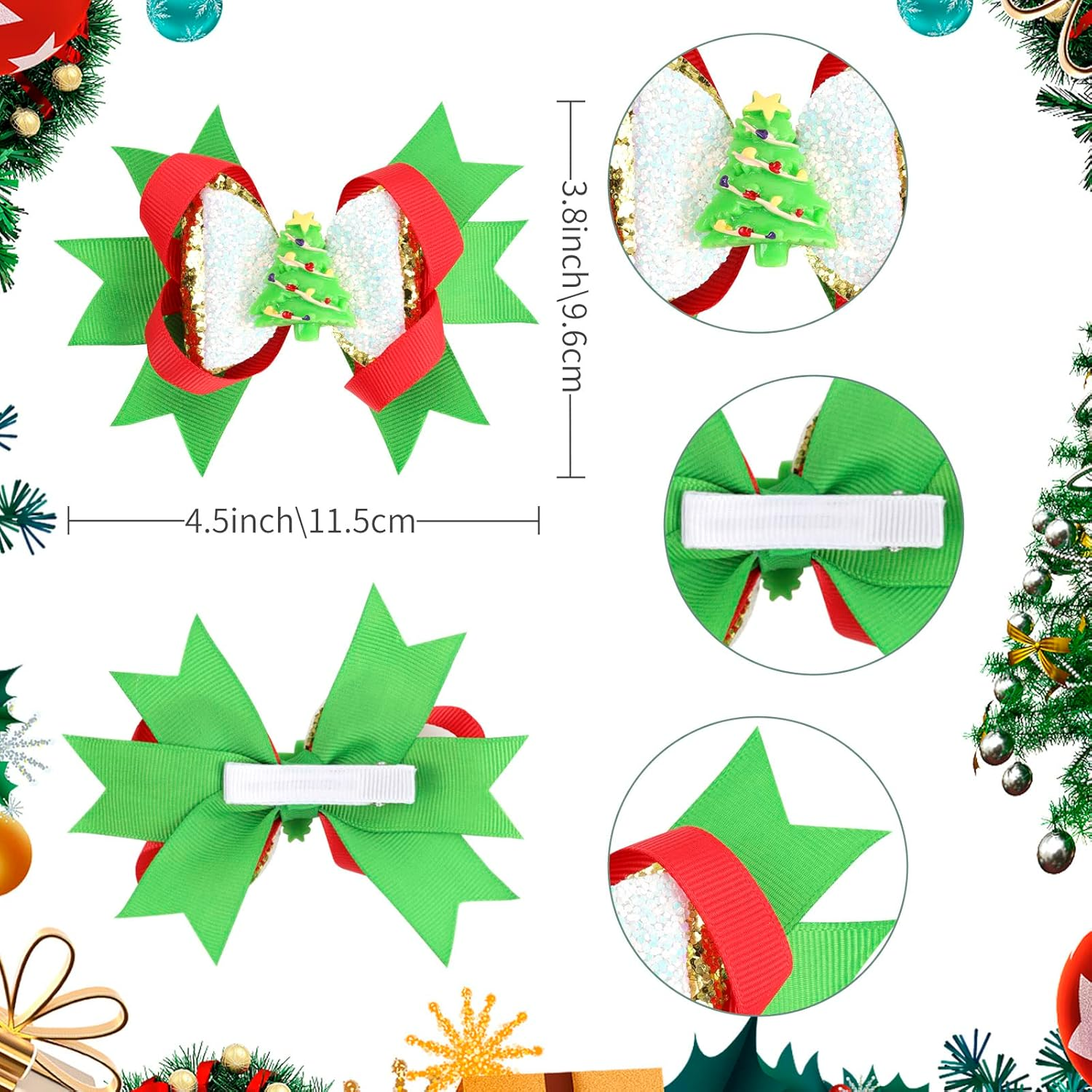 Snowstar 4Pcs Christmas Hair Clips Cartoon Christmas Bows Accessories for Girls,Santa Christmas Tree Snowman Bow Hair Barrettes Holiday Hair Accessories for Girls Women Toddlers Christmas Gifts image number 5