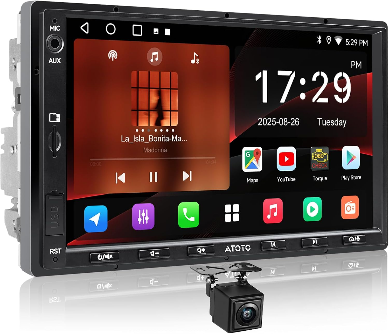 ATOTO A5L Android Double Din Car Stereo, 7" IPS Touchscreen Digital Media Receivers, Wireless Carplay& Android Auto, Wifi/Bluetooth/Usb Tethering, Backup Camera,Mirrorlink, 24B-EQ DSP, 2G+32G, FM/RDS image number 2