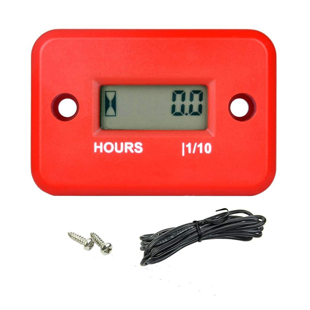 Inductive Hour Meter, Floor88 Waterproof LCD Digital Tach Hour Meter Inductive Hour Tachometer for Marine Motorcycle ATV Snowmobile Boat Ski Dirt Bike Lawn Mower Gas Engine Generator (Black)