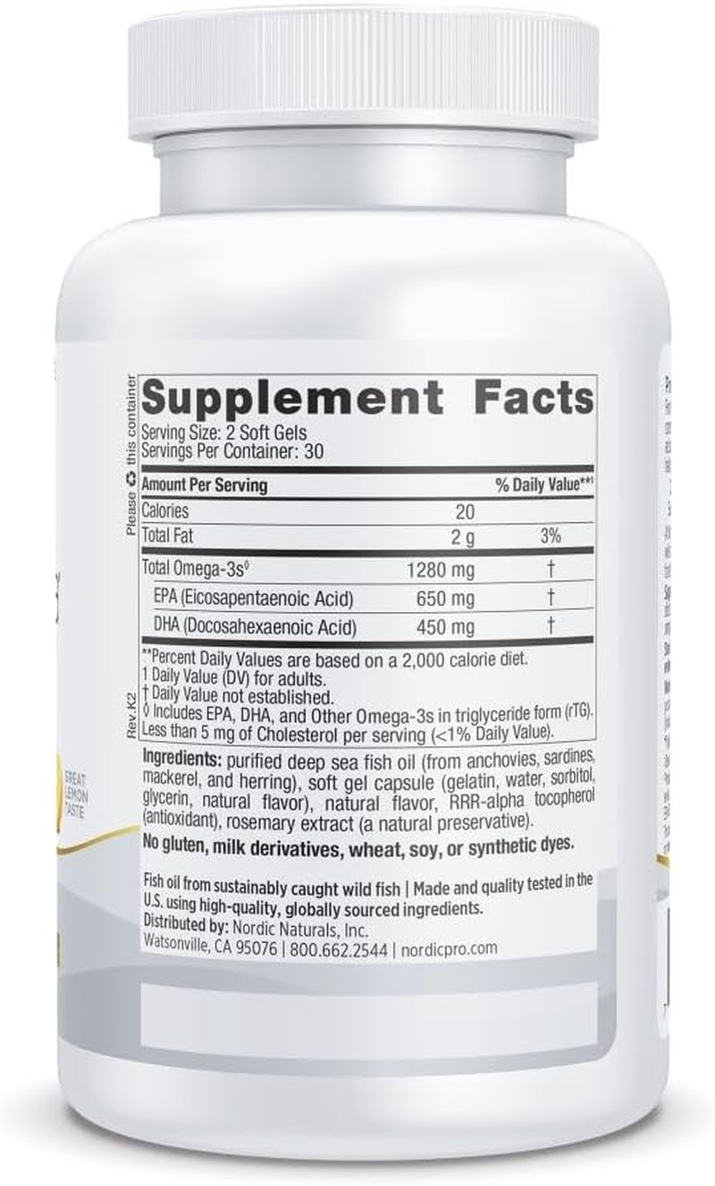 Nordic Naturals Proomega - Fish Oil, 650 Mg EPA, 450 Mg DHA, High-Intensity Support for Cardiovascular, Neurological, Eye, Joint, and Immune Health*, Lemon Flavored, 60 Soft Gels image number 6