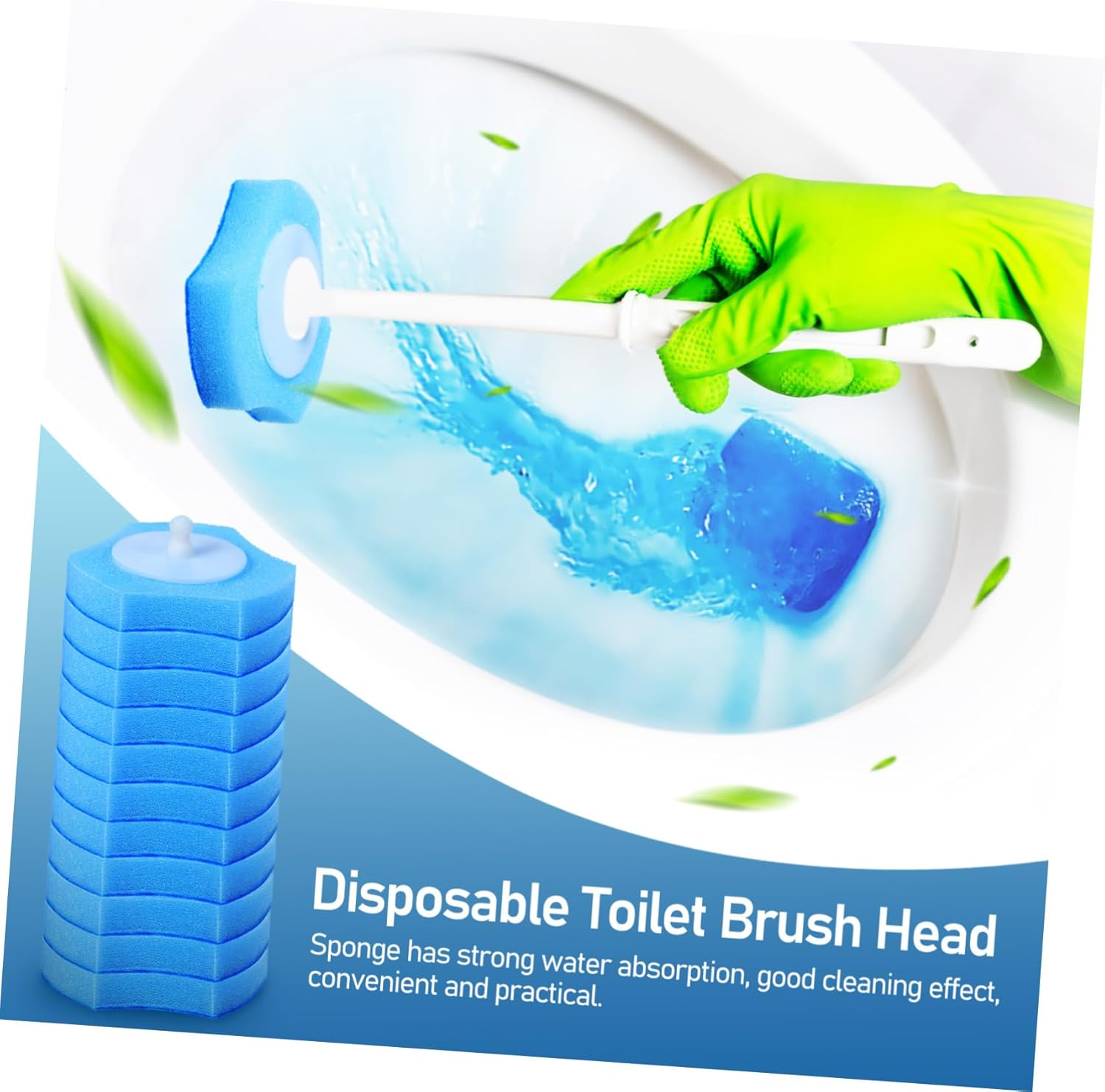 GANAZONO 30Pcs Disposable Sponge Brush Heads Toilet Bowl Refill Pads Bathroom Cleaning Supplies Blue Replacement Heads for Washers and Brushes