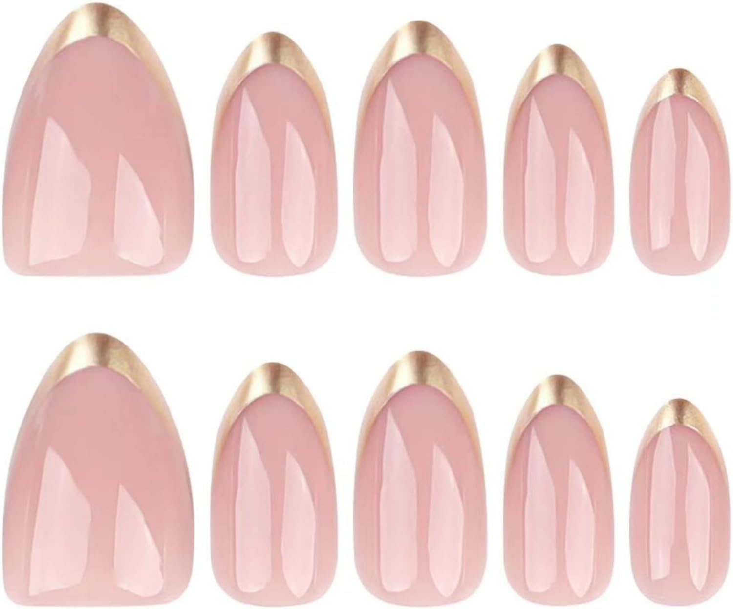 KAVI' S 24 Pcs Almond Stick on Nails, Glitter Pink Press on Nails Short Length, Stiletto Acrylic Gold Tip Fake Nails with Jelly Adhesive Tabs for Women Girls Nails Art image number 3