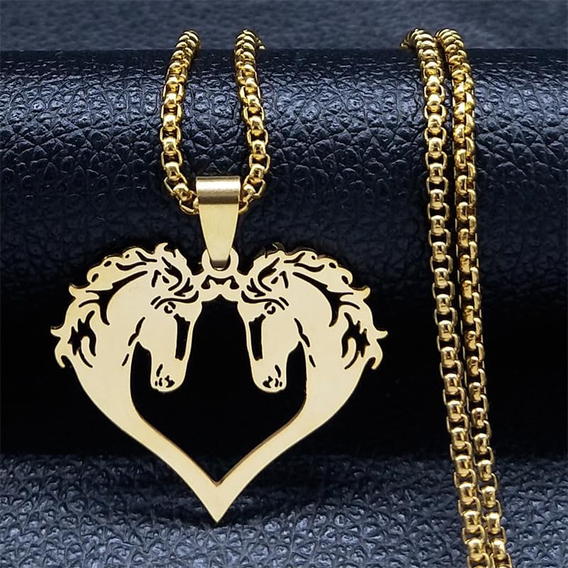 2Pcs Horse Necklace Heart Shaped Couple Necklace Stainless Steel Horse Pendant Necklace for Women Men Valentine'S Day Jewelry image number 2