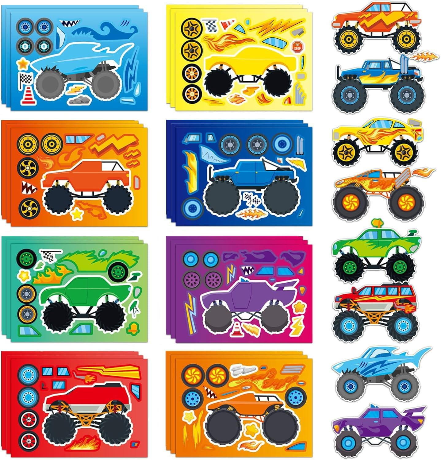 Chengruiy 24 Sheets Monster Trucks Stickers for Kids, Ideal for Monster Truck Party Favors, Birthday Decorations, and Creative DIY Crafts image number 1