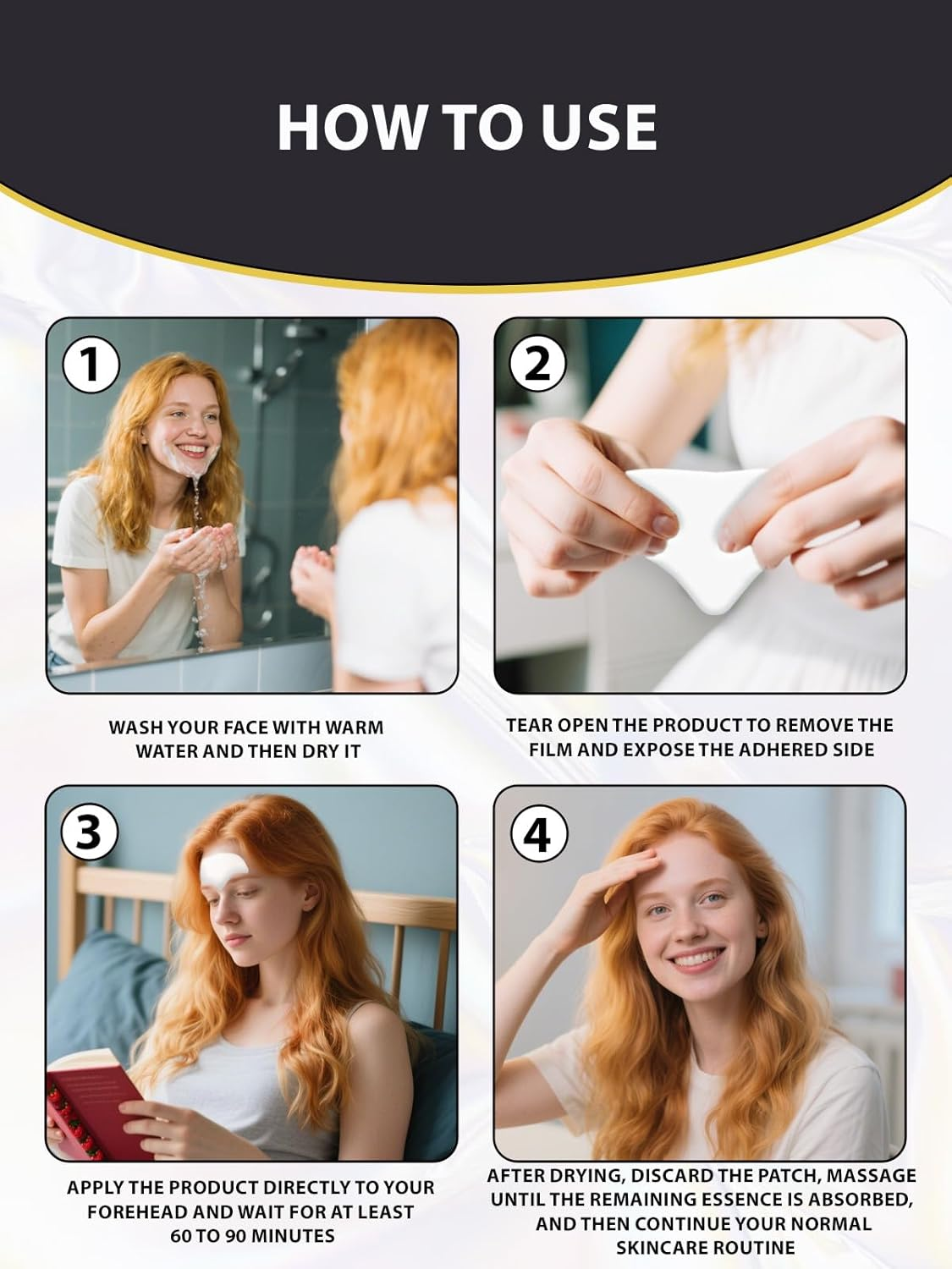 Ribeedas 12 Pack White Forehead Wrinkle Patches Overnight,Collagen Wrinkle Patche,Apply to the Skin between the Foreheads and Eyes,Reduce Forehead Wrinkles,Moisturize Facial Care image number 3