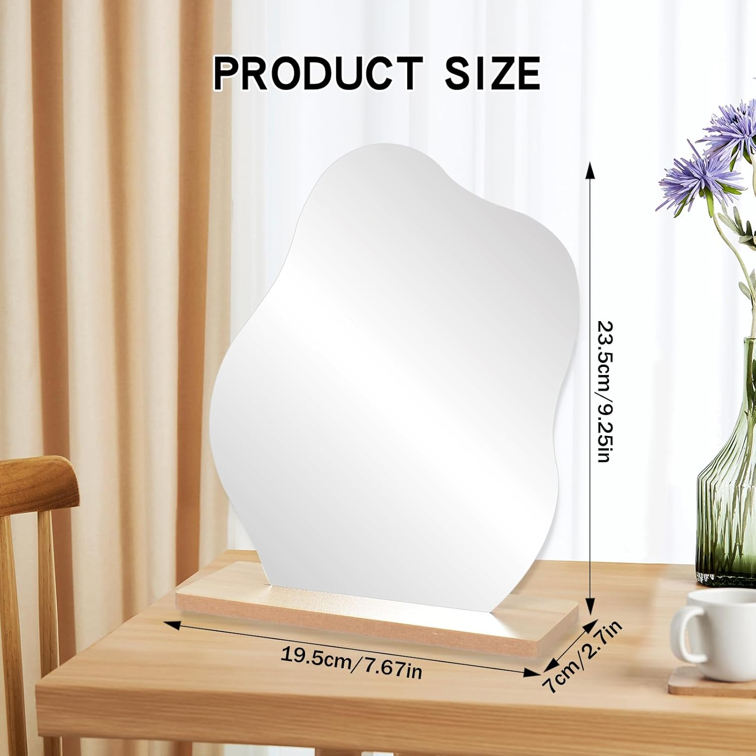 Irregular Aesthetic Vanity Mirror Frameless, Acrylic Vanity Makeup Mirror for Desk with Stand, Decorative Desk Tabletop Mirrors for Living Room, Bedroom, and Minimal Spaces Home Decor