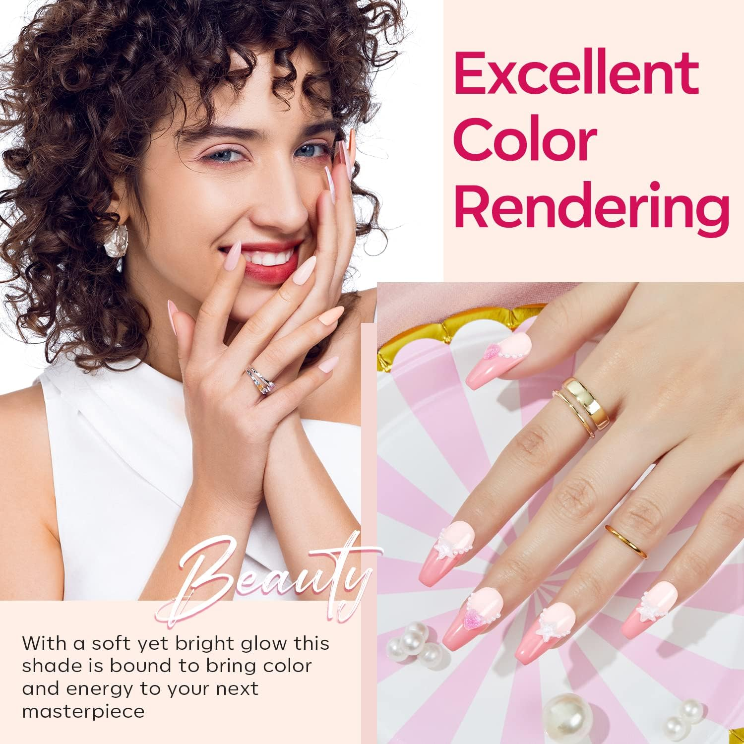 Modelones Poly Nail Gel Set - 6 Colors Pink Confetti Collection, Nude Pastel Extension Gel for Enhancement, Spring Summer French Manicure, DIY Home Salon Beauty Gift