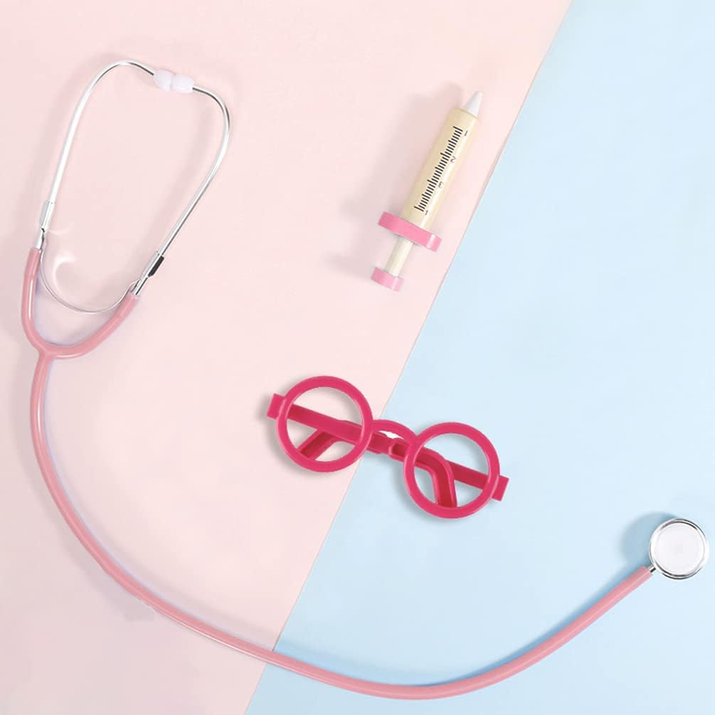 Kids Stethoscope Syringe Glasses Toy, Real Working Nursing Doctor'S Stethoscope,Halloween Doctor Costume Cosplay Pretend Play Accessories (Pink) image number 6