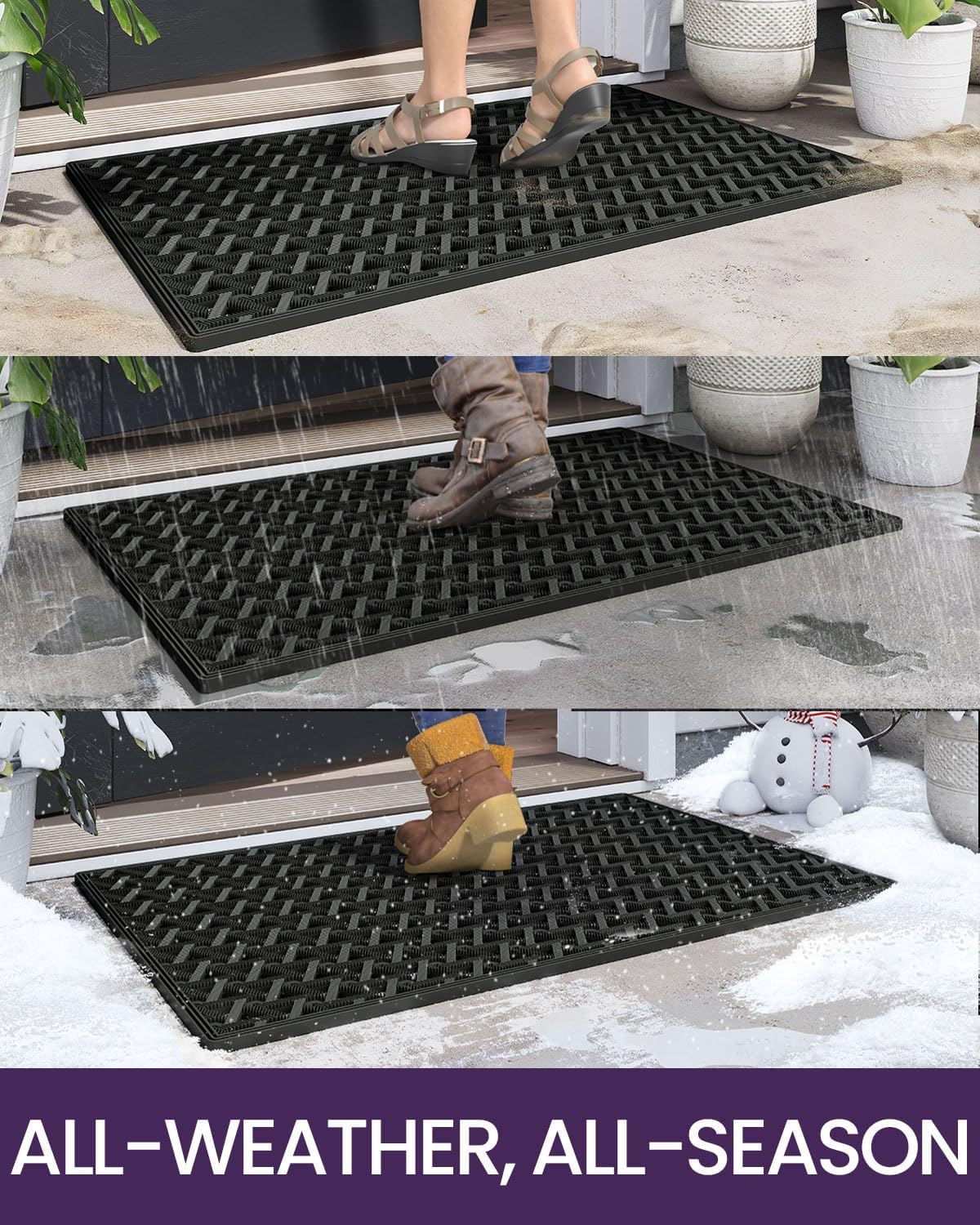 DEXI Front Door Mats for Entryway, Low Profile Non Slip Doormat Outside, All Weather Dirt Trapping Waterproof Welcome Entrance Mat, 61 X 91Cm,Black