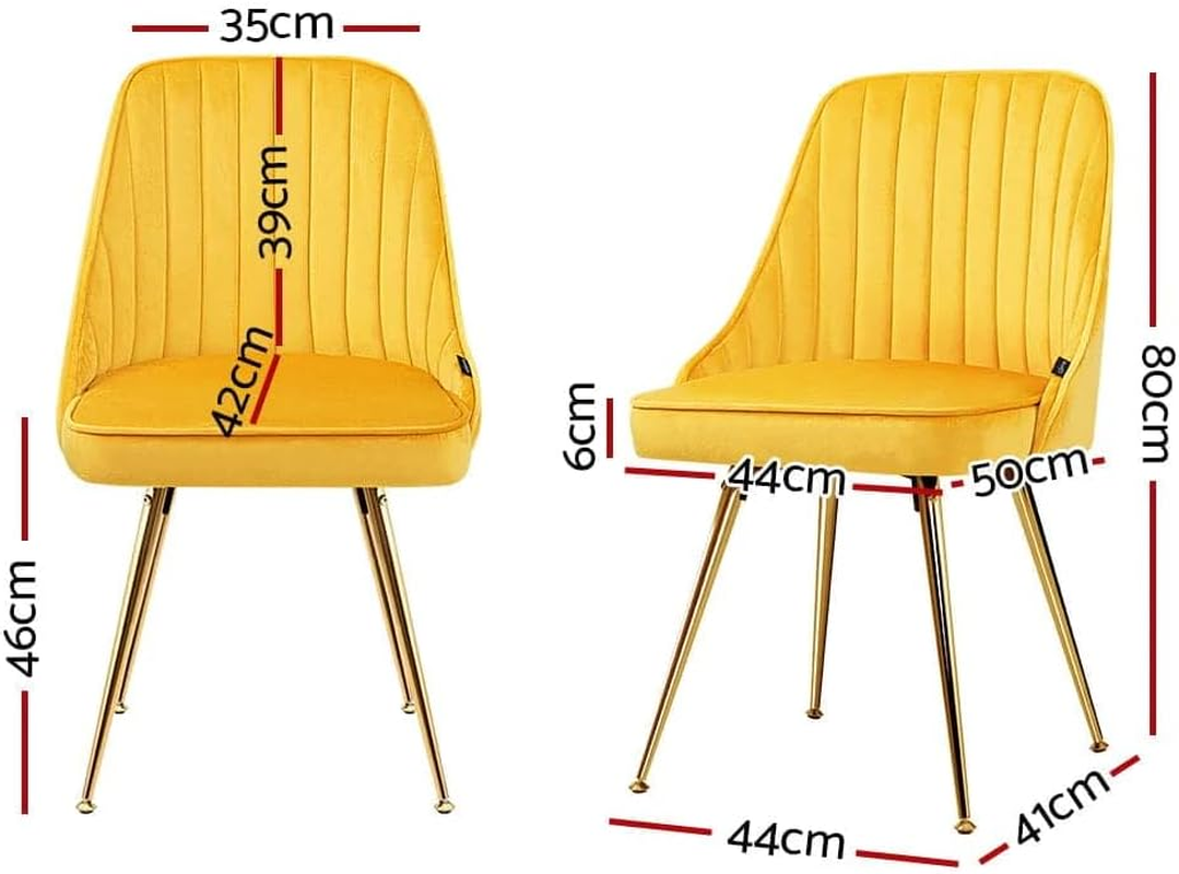 Artiss Dining Chairs Set of 2 Retro Esright Kitchen Chair Nursing Seats Reading Seating Home Living Room Bedroom Cafe Office Furniture, Polyester Fabric, Modern Metal Legs Yellow image number 5