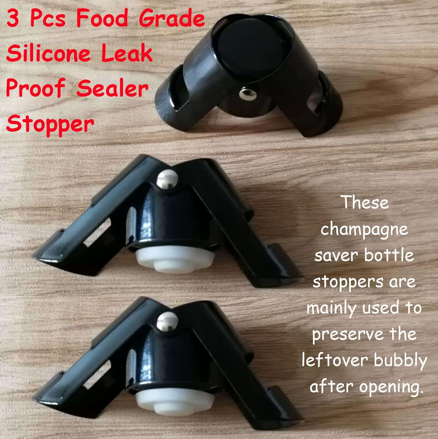 Paifeancodill 3 Pcs Champagne Stoppers with Stainless Steel Bottle Sealer with Food Grade Silicone Leak Proof Sealer Stopper Bottle Stopper Keep Fresh Suitable for Champagne,Cava,Prosecco,Sparkling image number 1