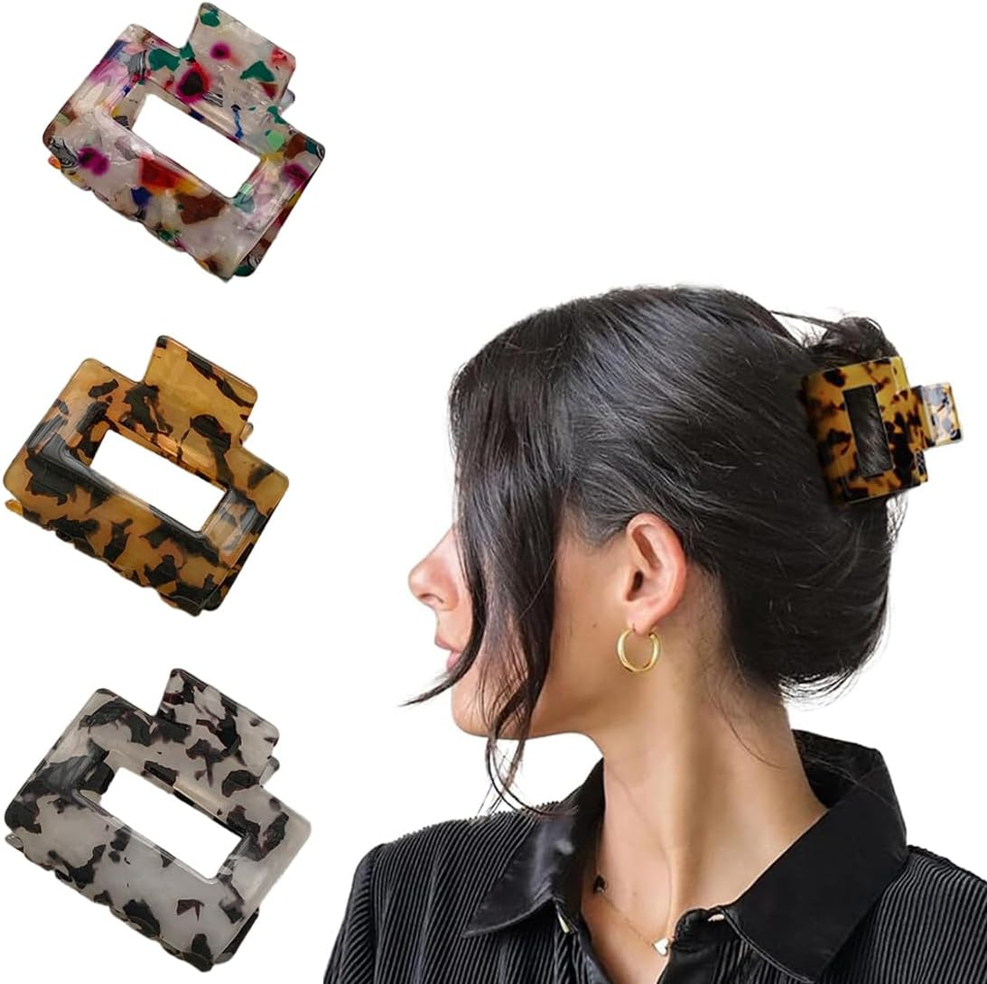 KIRZAX Pack of 3 Acetic Acid Hair Clips, Non-Slip Small Claw Clips, French Design, Strong Hold Hair Clips, Hair Accessories for Women and Girls