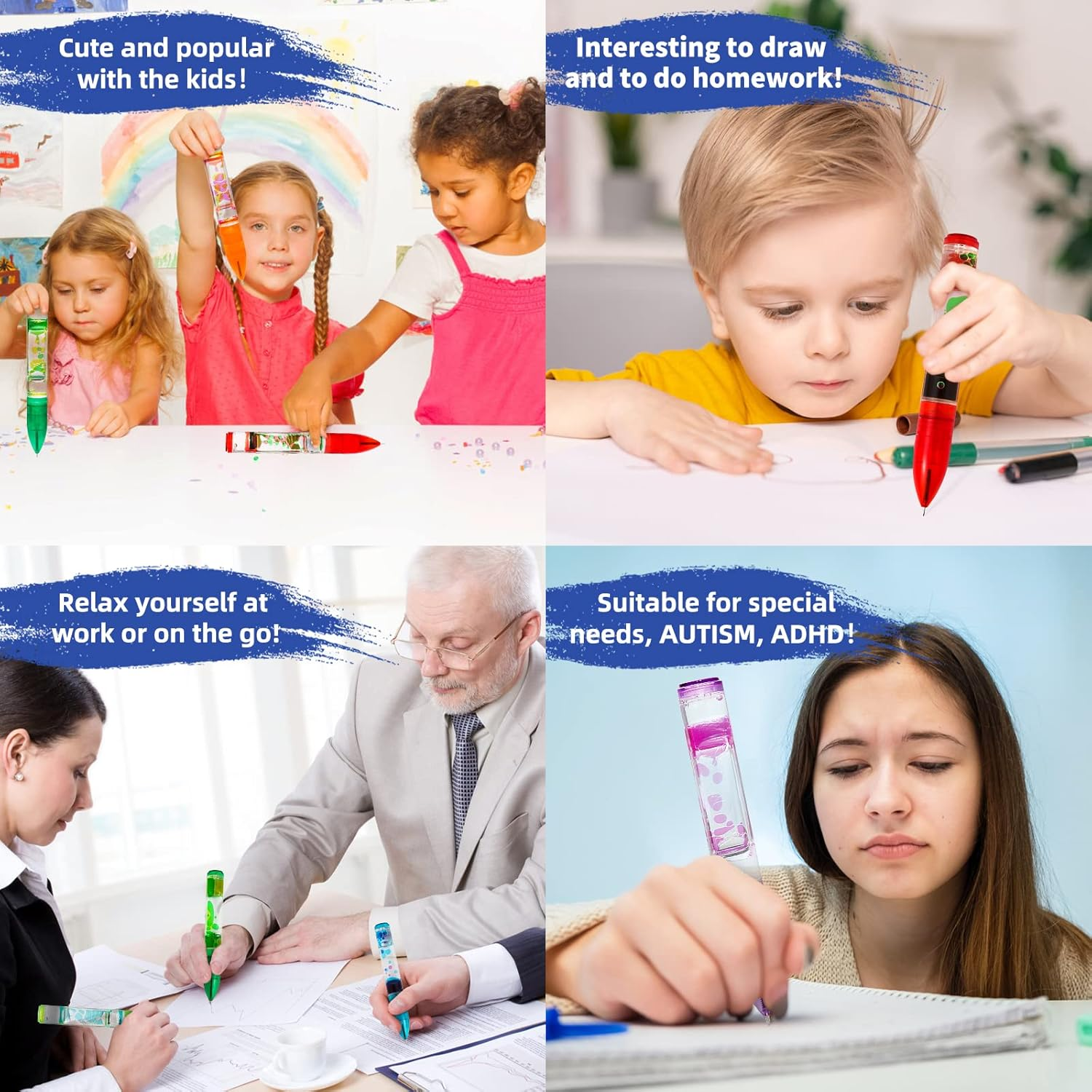 YUE Action Liquid Motion Timer Pen 2 Pack / Liquid Timer Pen / Multi Colored Fidget Pen for for Office Desk Toys, Novelty Gifts ,Novelty Toys (Red+Green) image number 2