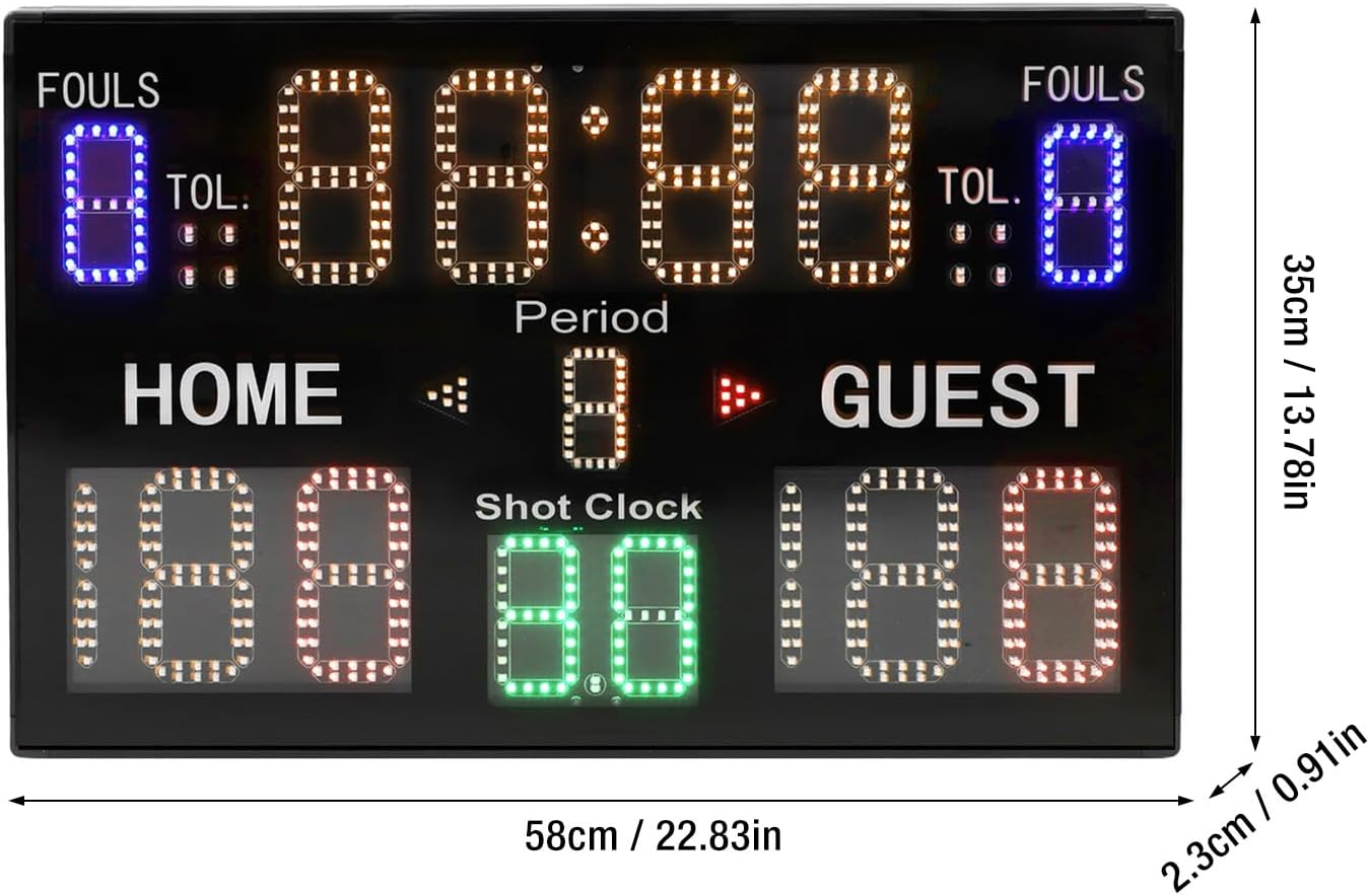 Electronic Basketball Scoreboard, 15 Digits High Brightness Multifunctional Digital Scoreboard Built in Speaker Editable Portable Score Keeper with Remote Control image number 3