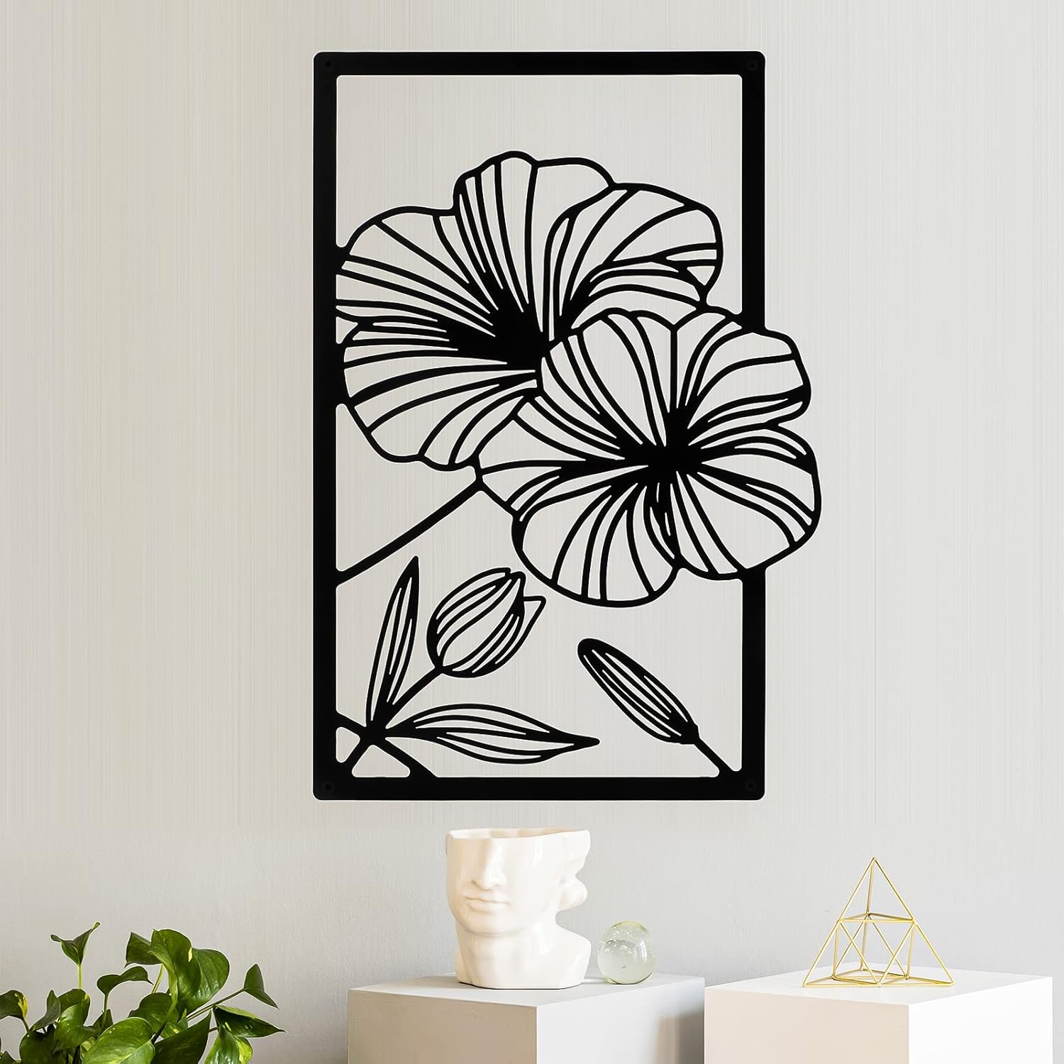 Cunno 4PCS Metal Line Art Wall Decor Living Room Metal Flower Minimalist Sculpture Modern Aesthetic Poppy Floral Minimalist Wall Hanging Bedroom Home Kitchen Bathroom 16.5X11.9'' (Black) DAY-234 image number 6